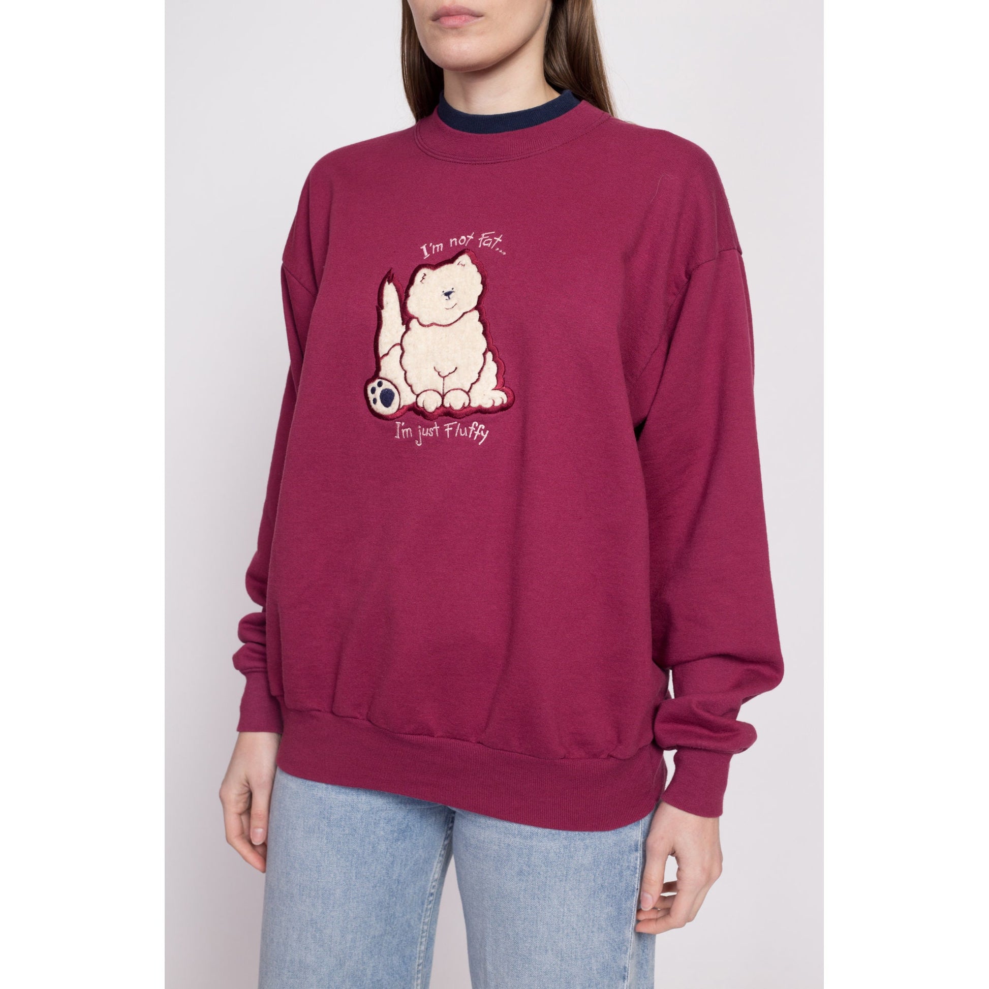 90s "I'm Not Fat I'm Just Fluffy" Cat Sweatshirt - Large