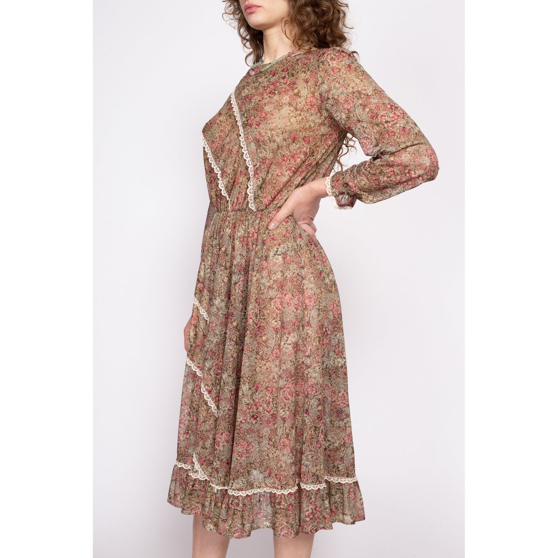 sindsyg yderligere udstødning 70s Boho Brown Floral Prairie Midi Dress - Medium – Flying Apple Vintage