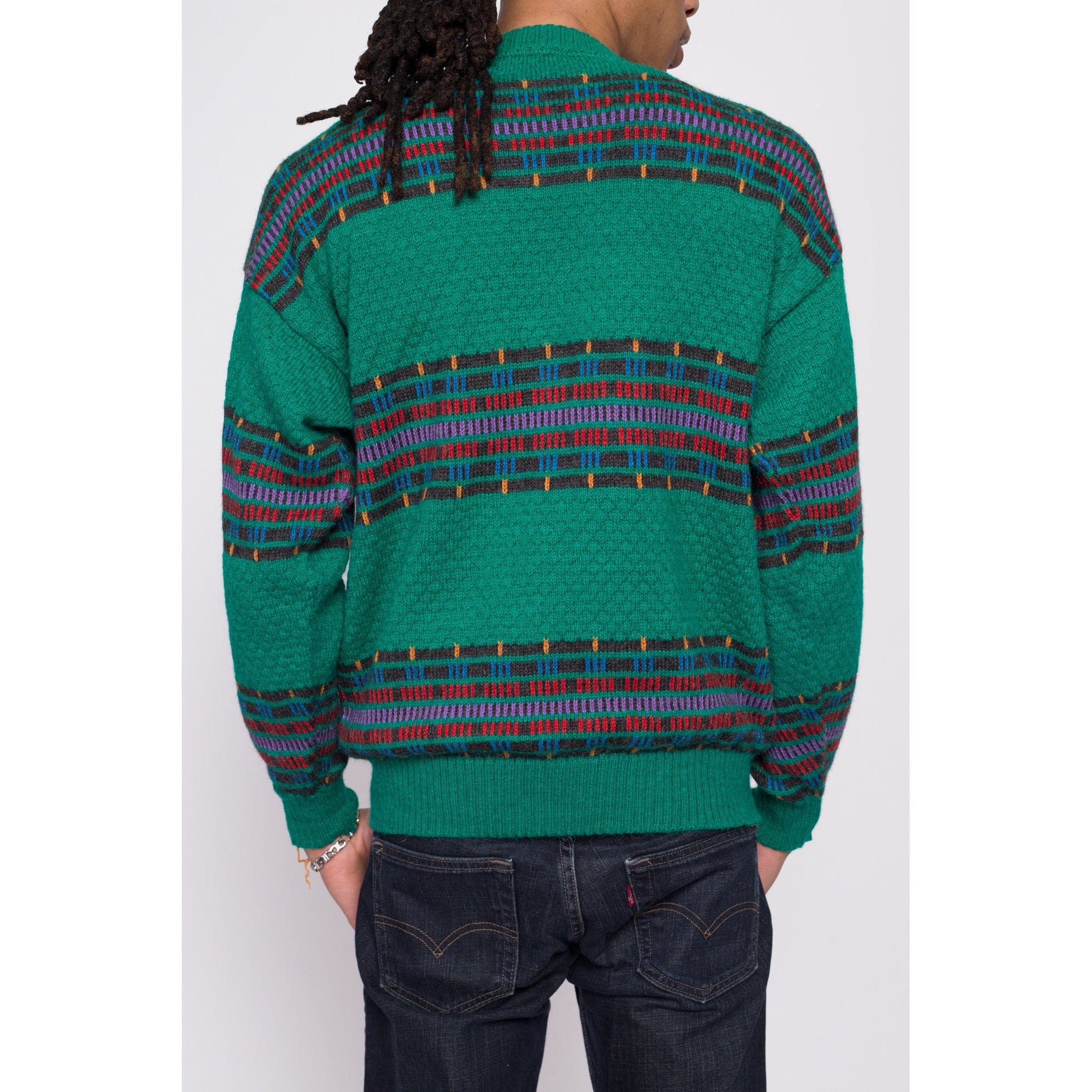 Vintage Green Striped Alpaca Wool Sweater - Men's Medium