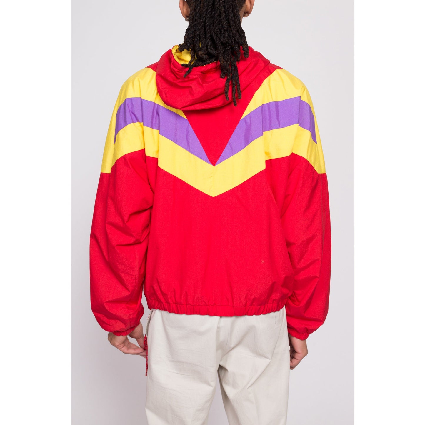 80s Red Color Block Windbreaker Hoodie - Men's Medium | Vintage CB Sports Half Zip Pullover Track Jacket