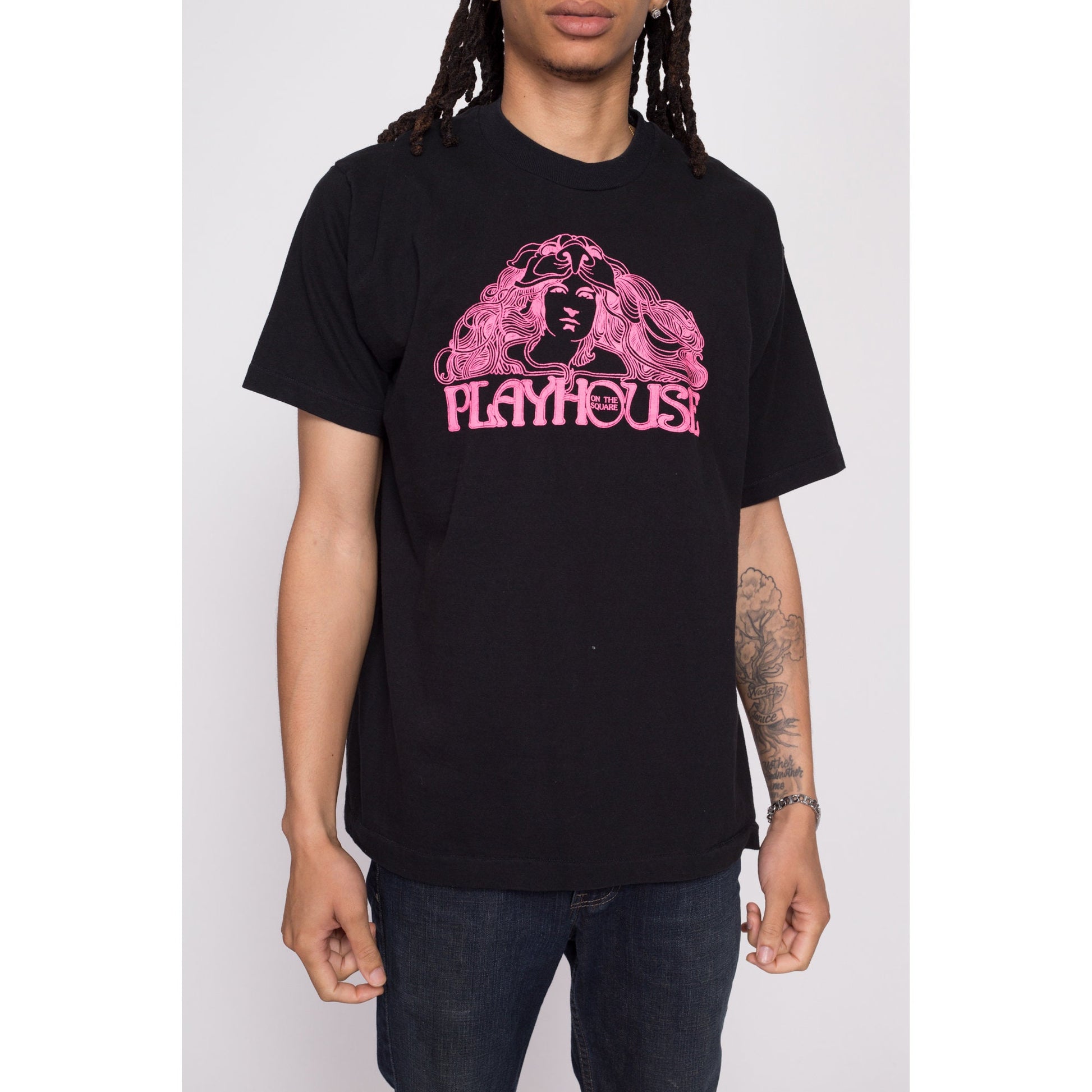 Vintage Playhouse On The Square Theater T Shirt - Men's Large | 90s Memphis Tennessee Black Graphic Tourist Tee