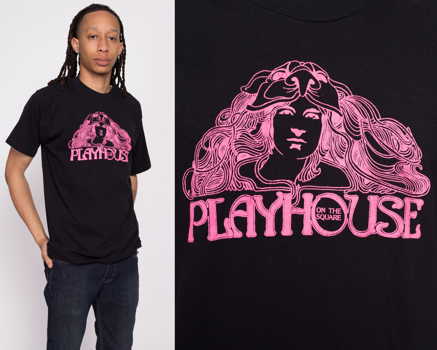 Vintage Playhouse On The Square Theater T Shirt - Men's Large | 90s Memphis Tennessee Black Graphic Tourist Tee