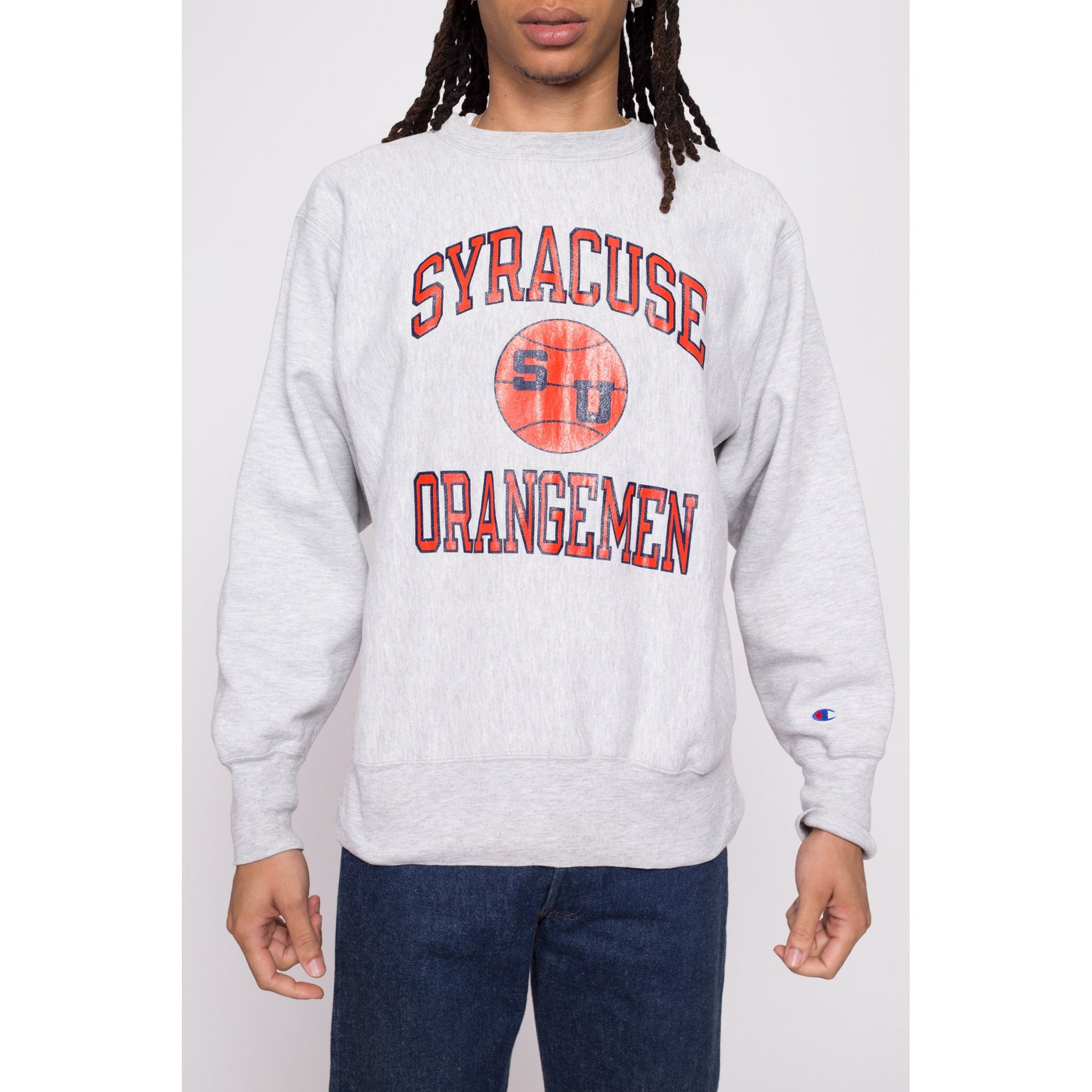 90s Syracuse University Champion Reverse Weave Sweatshirt - Men's Large | Vintage College Basketball Sports Graphic Crewneck Pullover