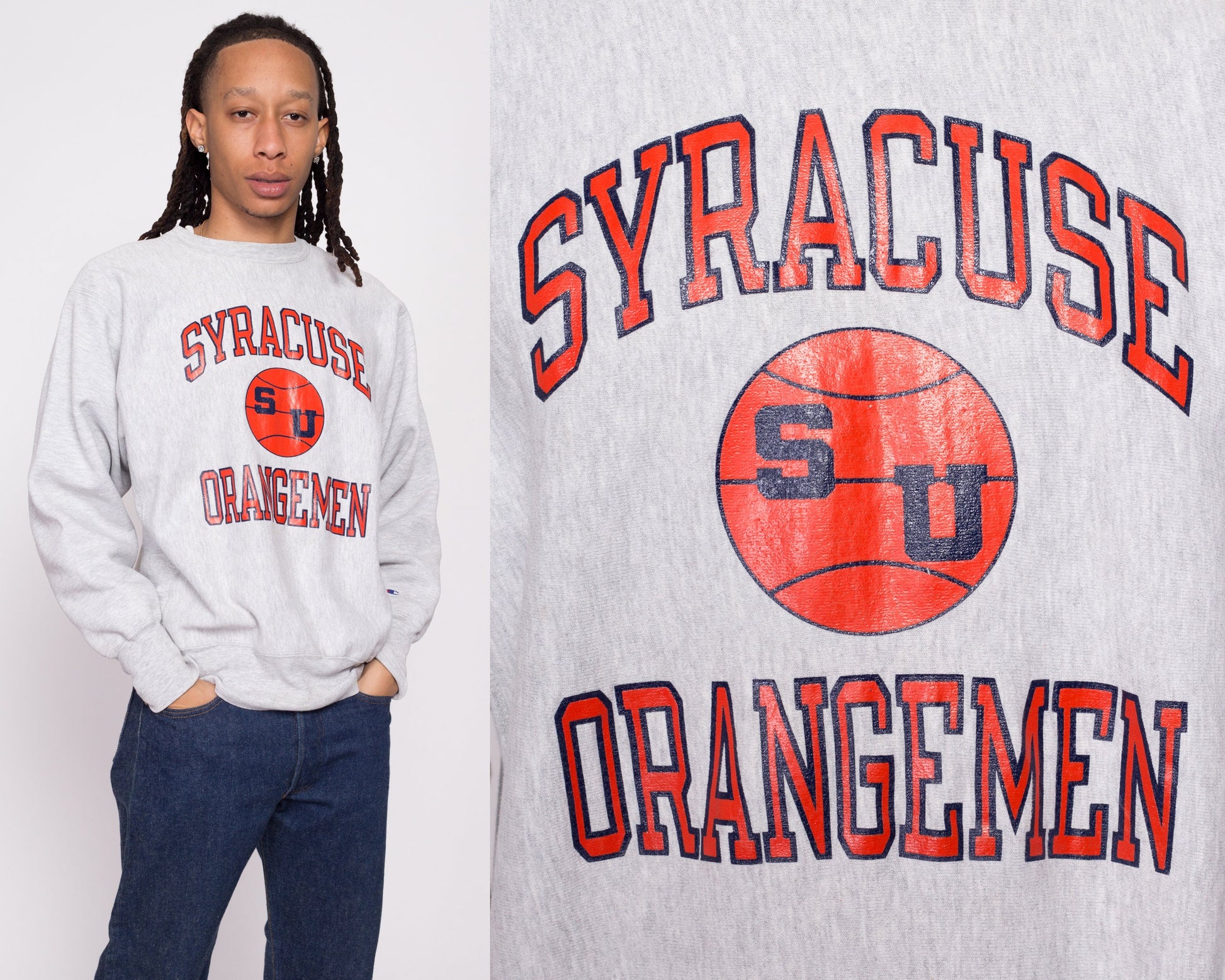 90s Syracuse University Champion Reverse Weave Sweatshirt - Men's Large | Vintage College Basketball Sports Graphic Crewneck Pullover