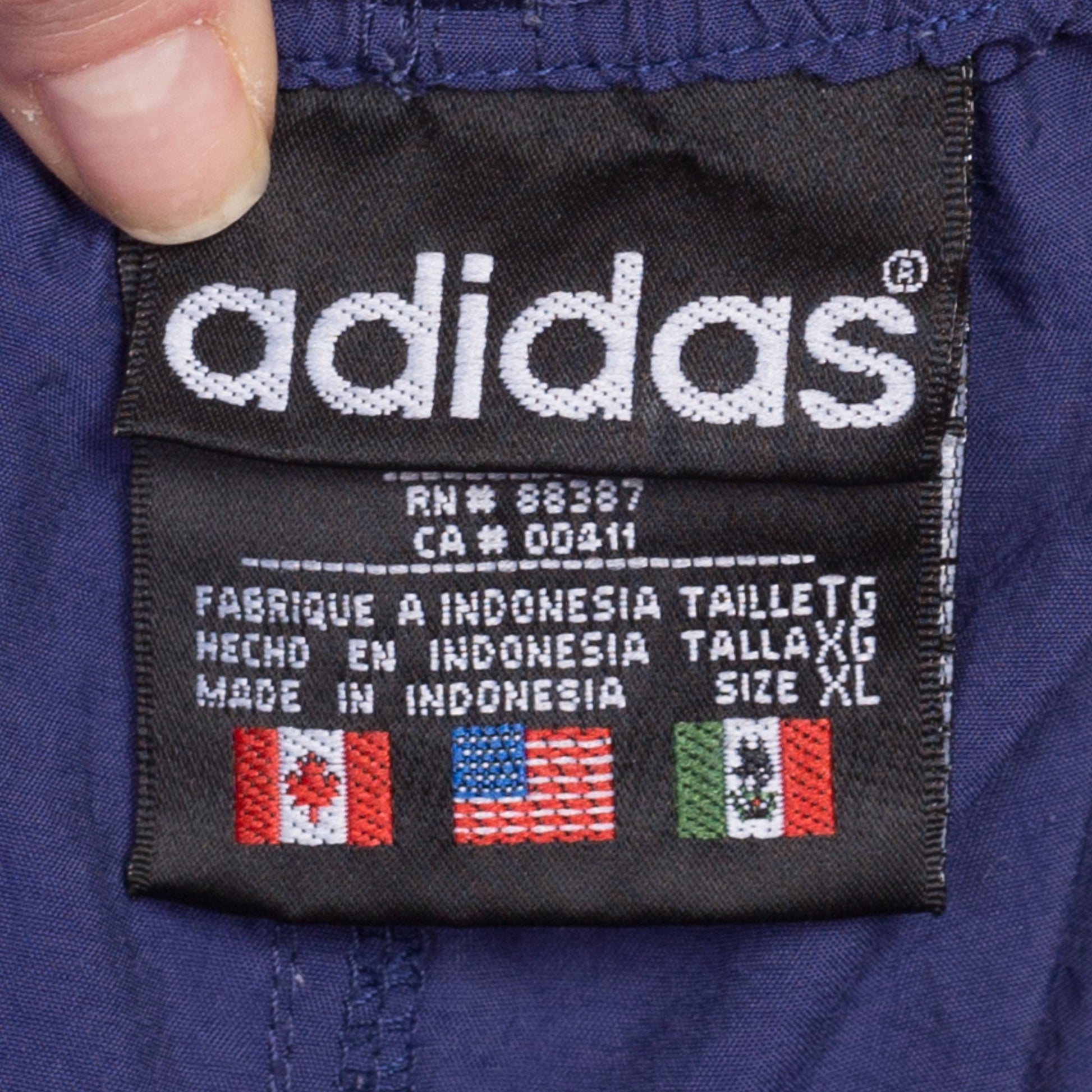 90s Adidas Trefoil Logo Track Shorts - Men's Large to XL | Vintage Blue White Striped Nylon Athletic Running Shorts