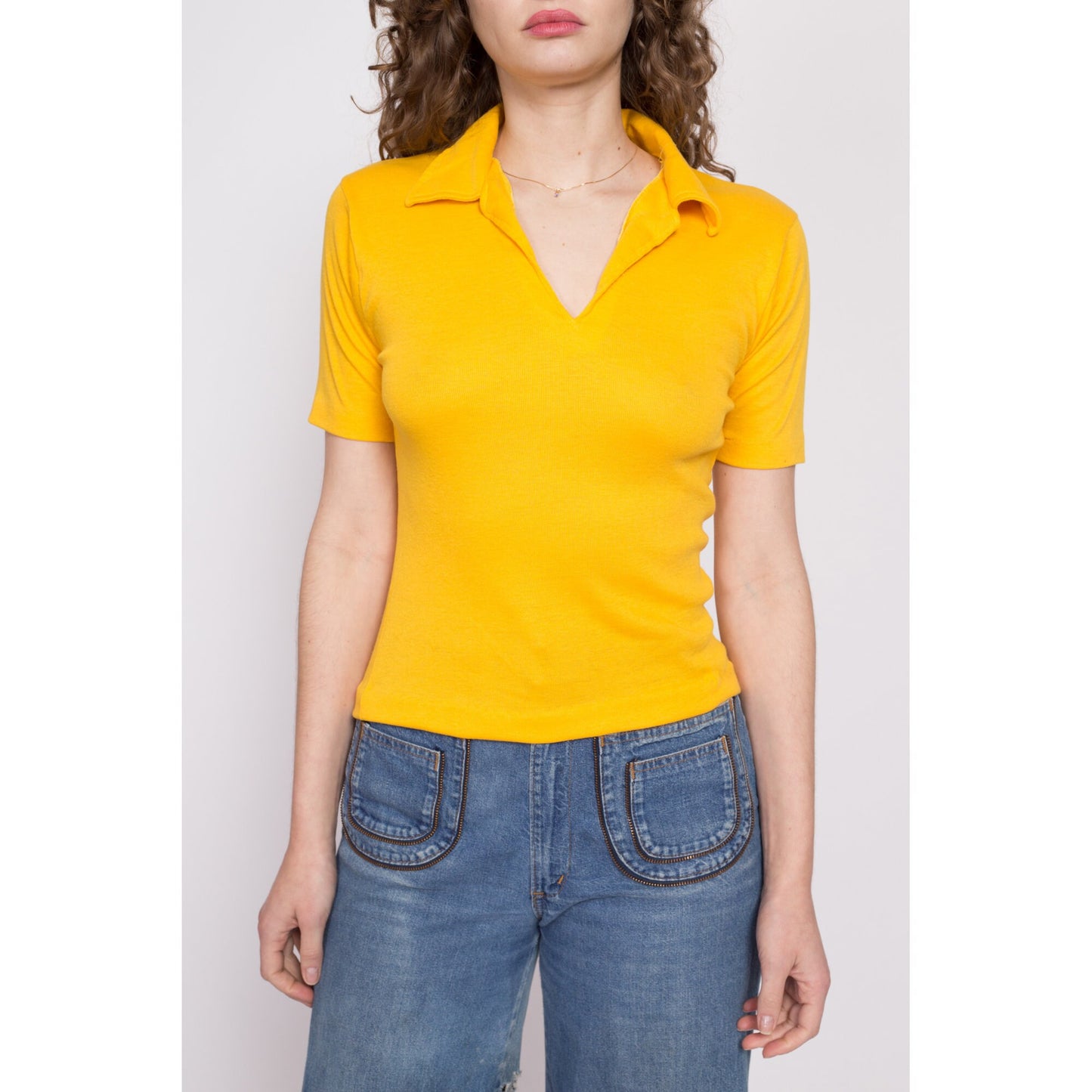 70s Esprit Yellow Collared Polo Shirt - Small