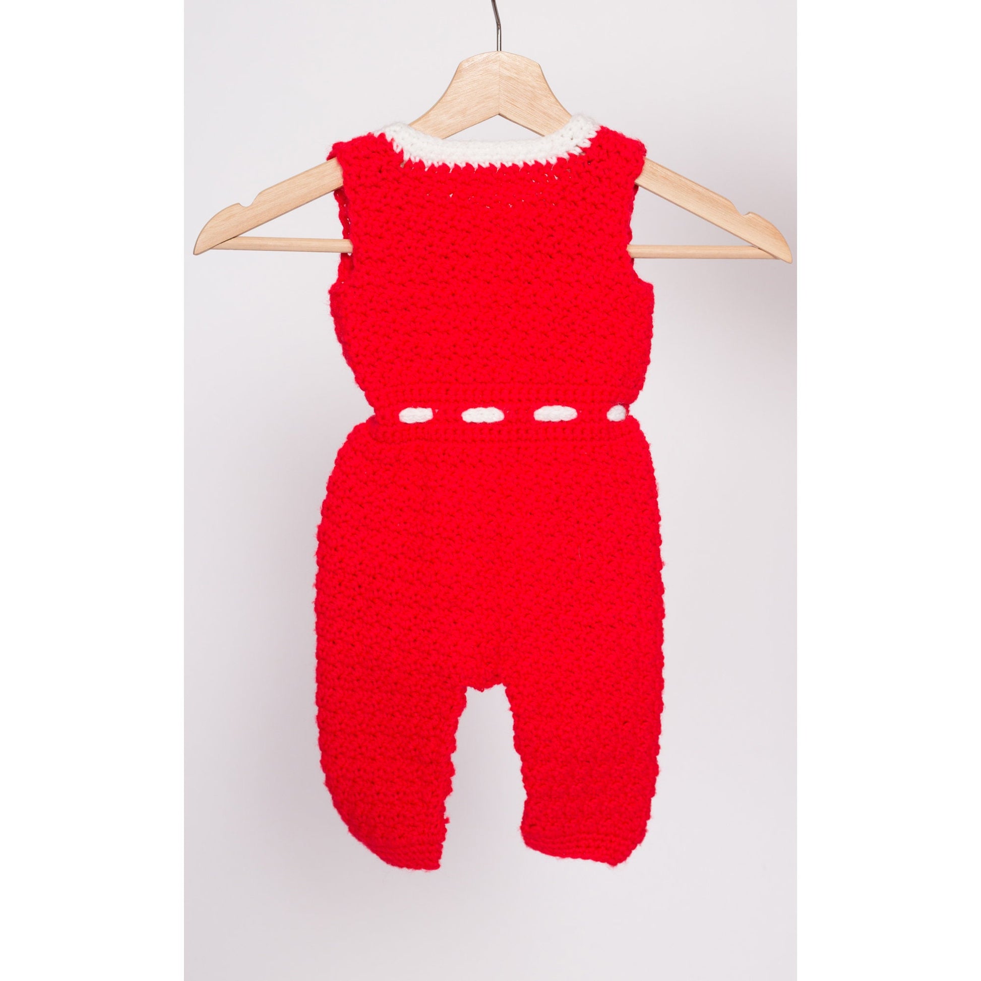 70s Red Crochet Knit Baby Onesie - 6-9 Months