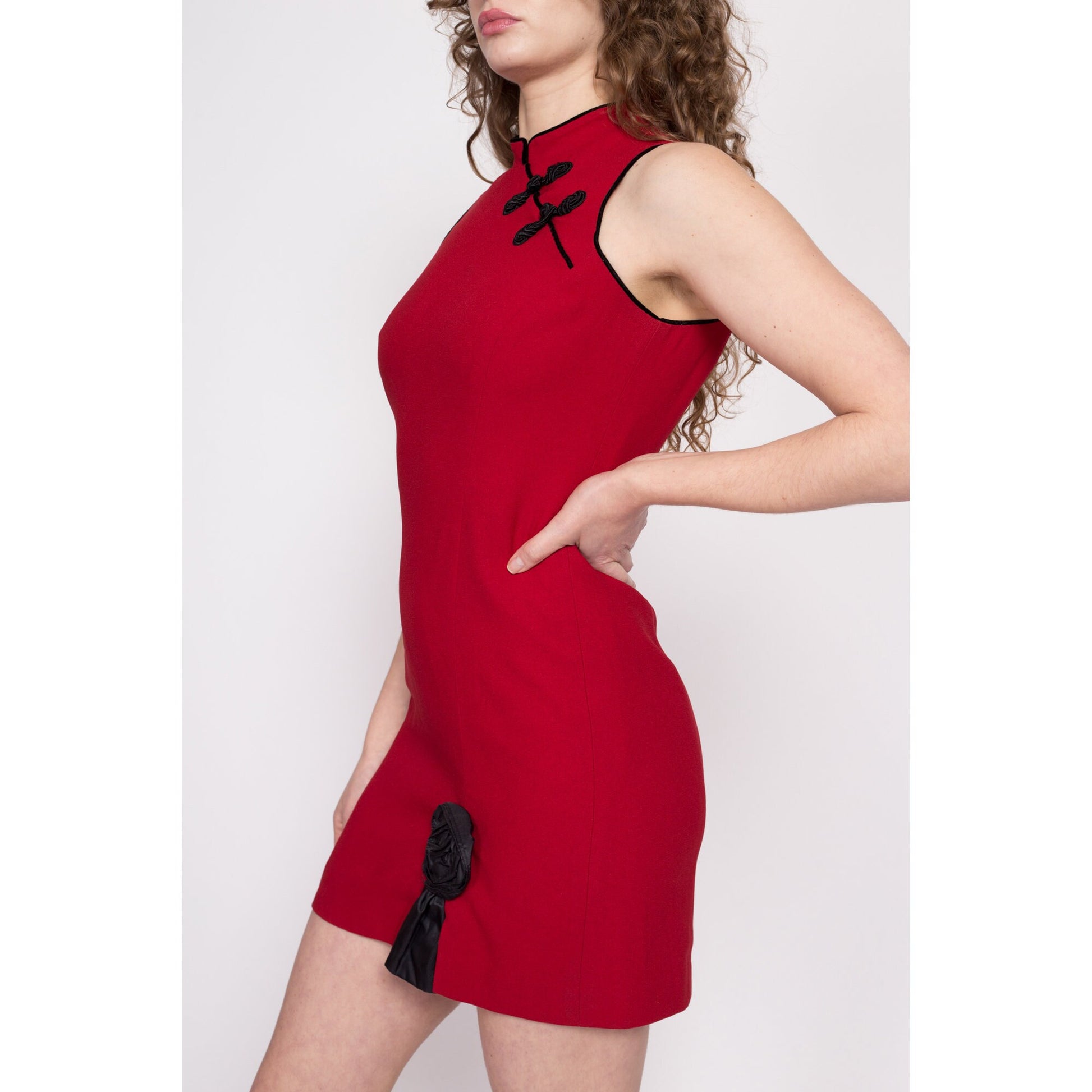 90s Bebe Red Cheongsam Mini Dress
