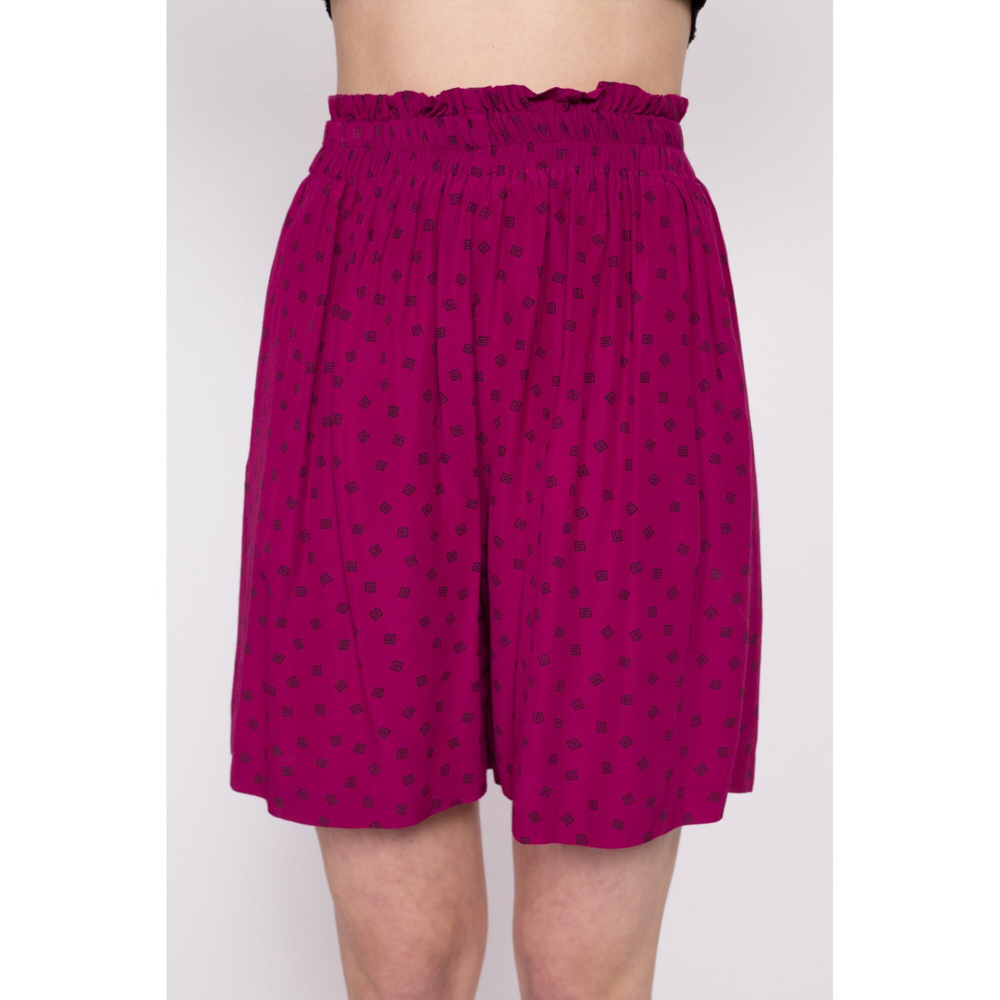 80s Swirly Polka Dot Print Magenta Shorts - Small to Medium