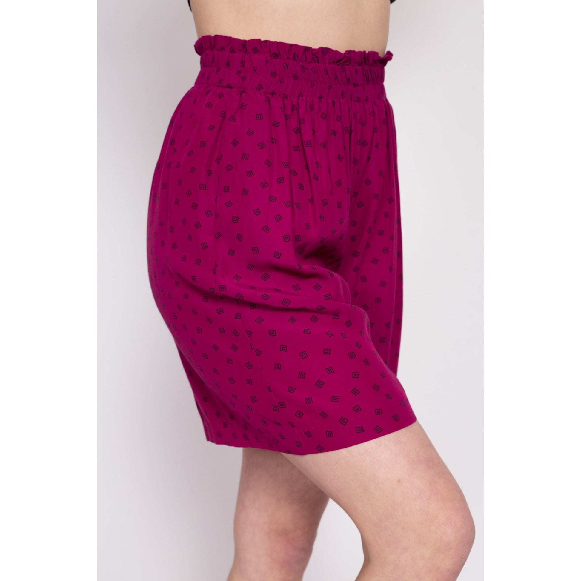80s Swirly Polka Dot Print Magenta Shorts - Small to Medium