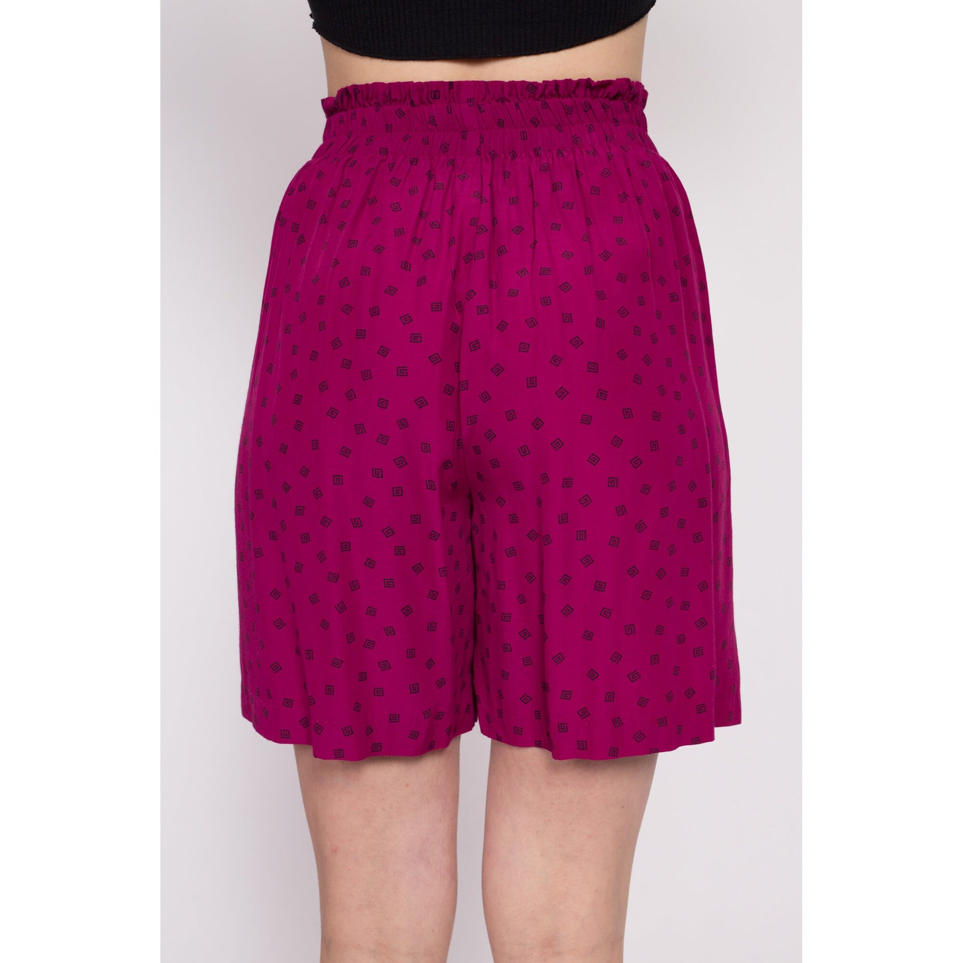 80s Swirly Polka Dot Print Magenta Shorts - Small to Medium