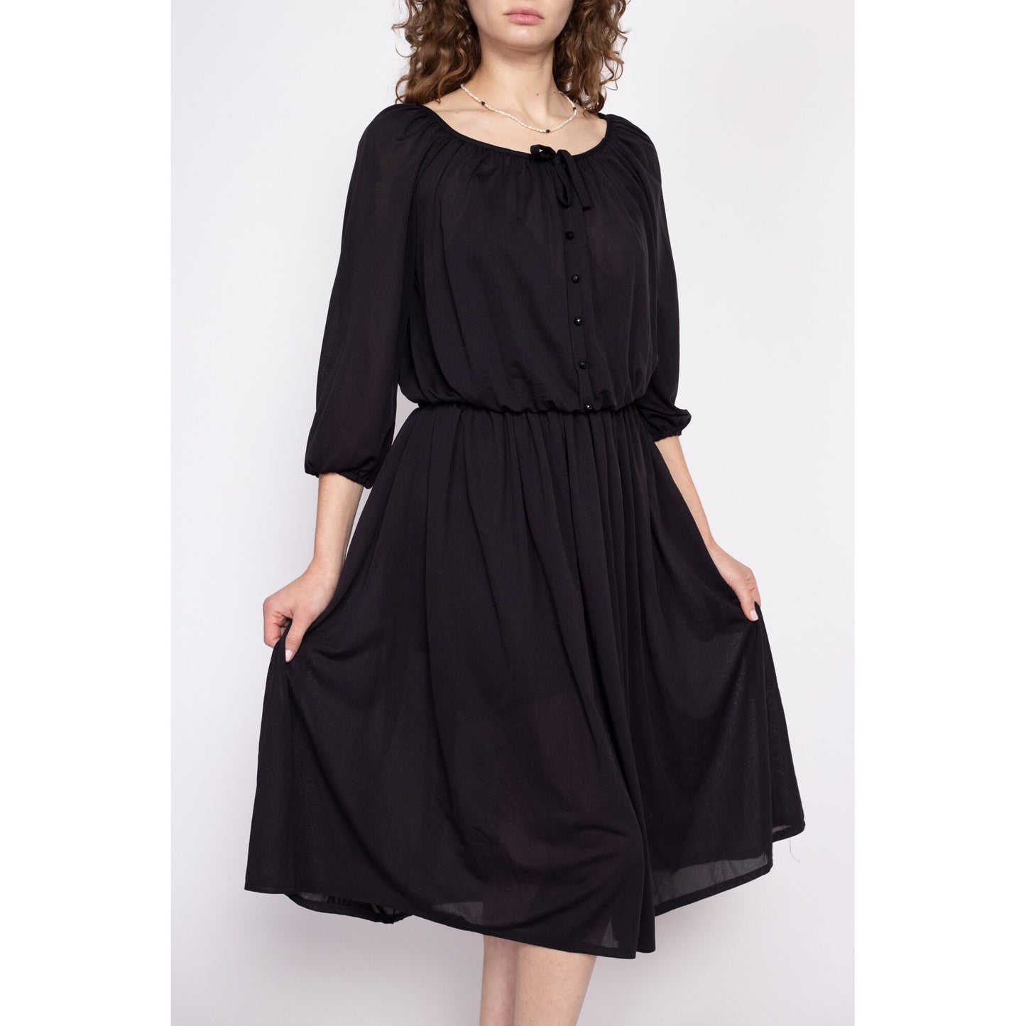70s Kay Windsor Sheer Black Midi Dress - Medium to Large