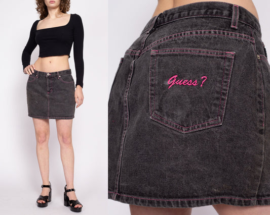 90s Y2K Guess Jeans Faded Black Mini Skirt - Medium to Large