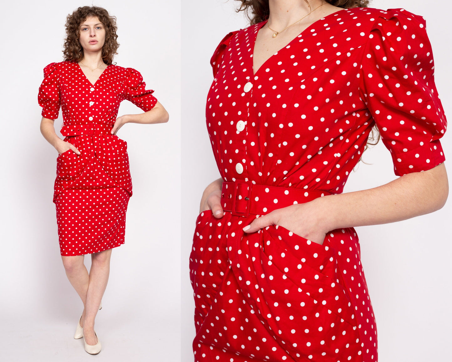 80s Choon Red Polka Dot Ladybug Pocket Dress - Small to Medium