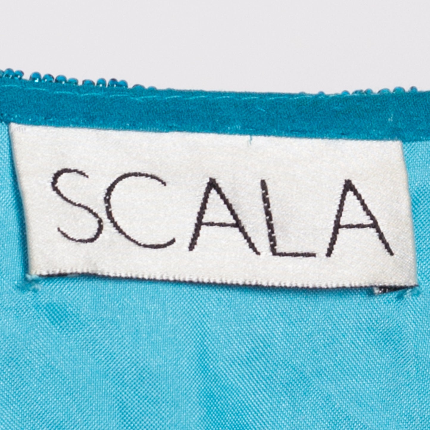Vintage Scala Teal Beaded Silk Low Back Gown - Small