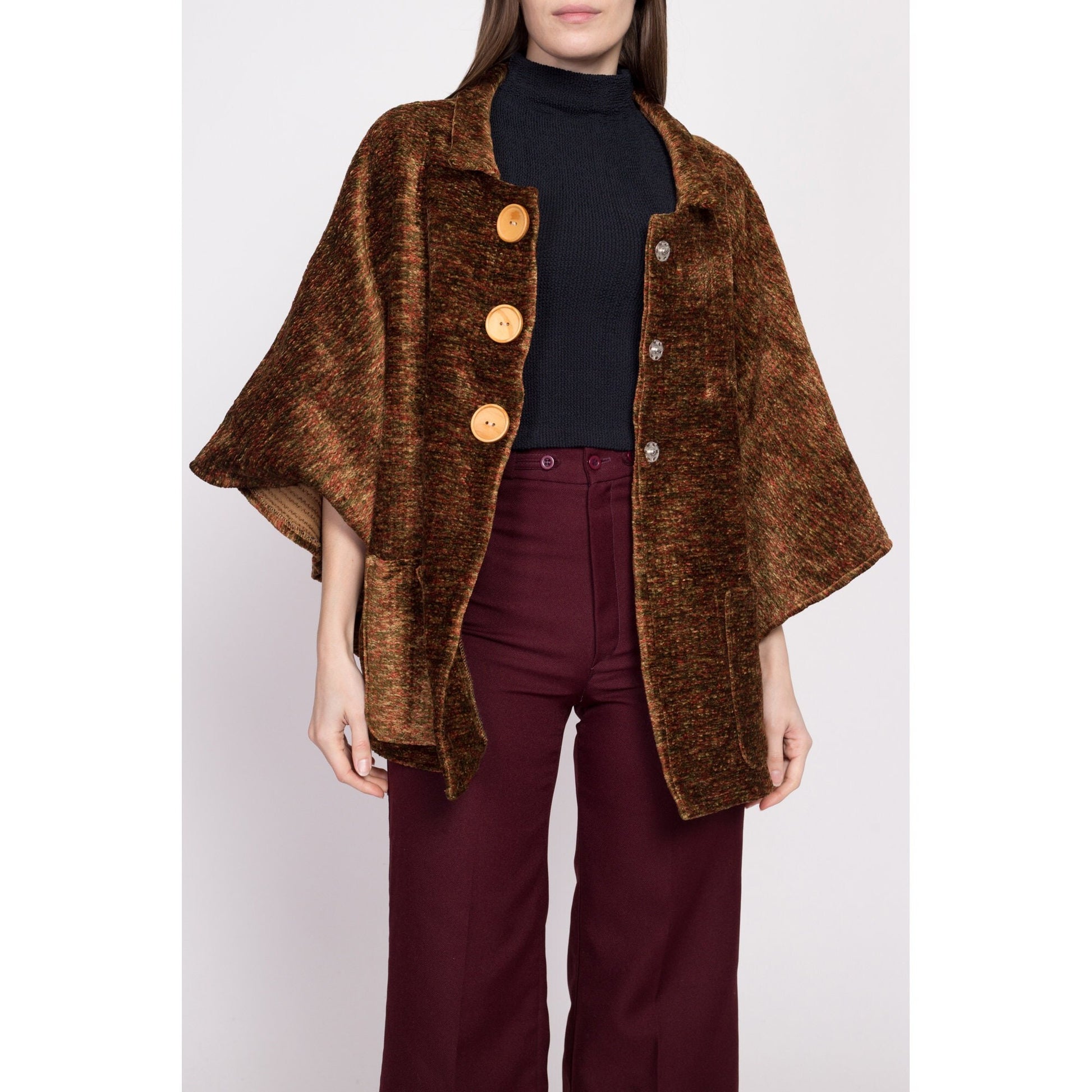 Vintage Plush Tapestry Cape Coat - One Size