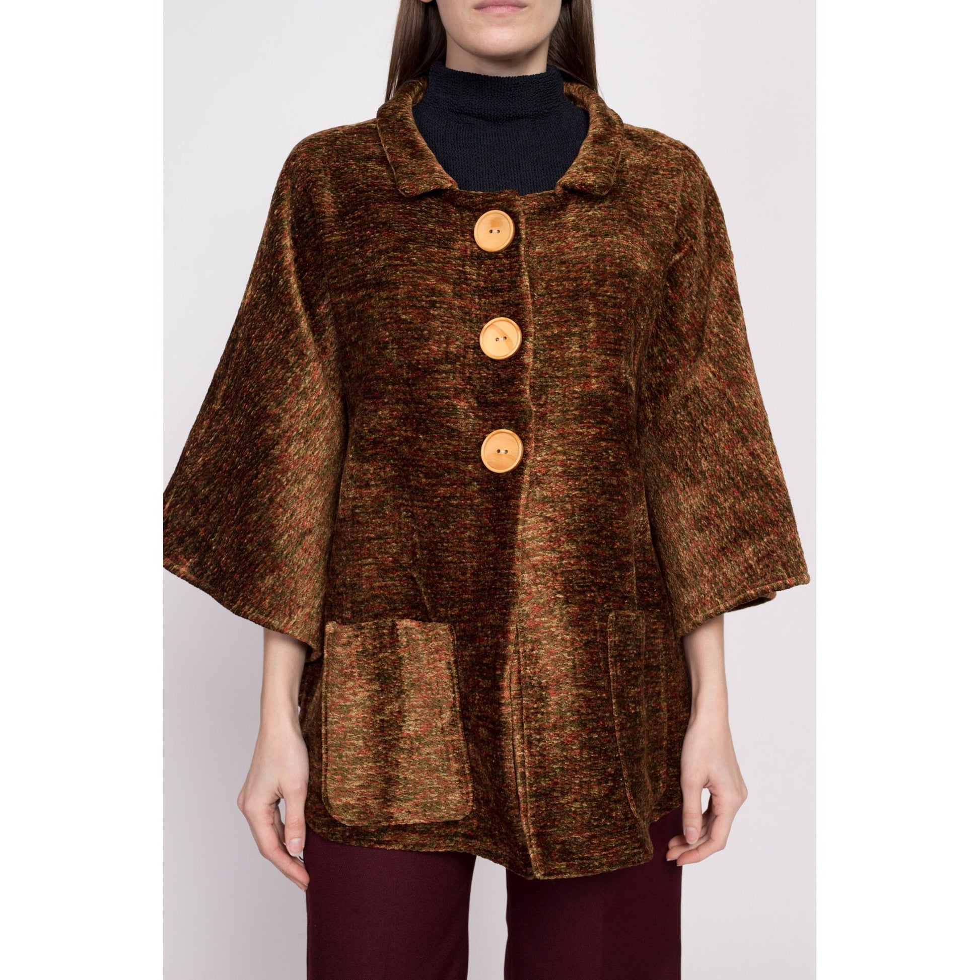 Vintage Plush Tapestry Cape Coat - One Size