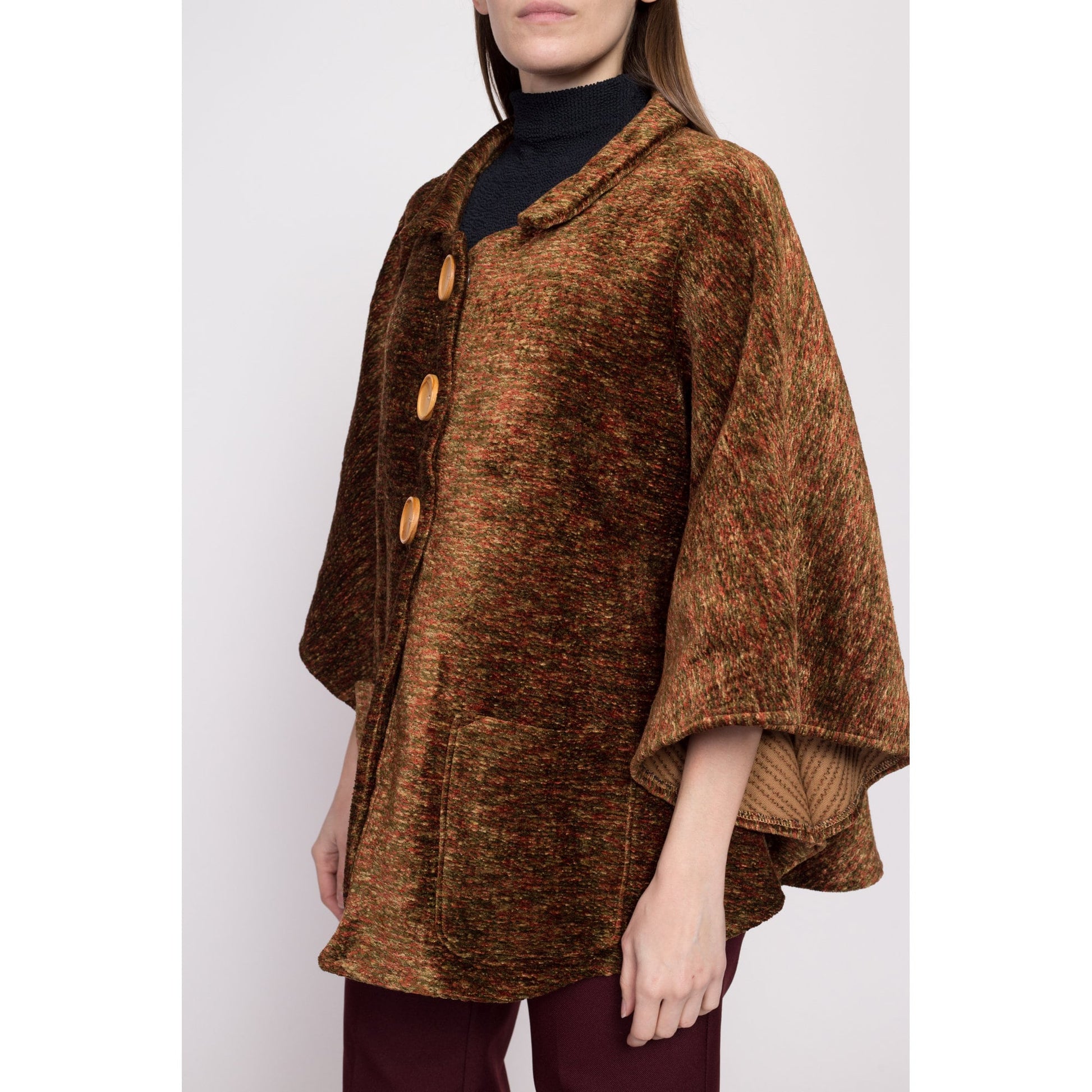 Vintage Plush Tapestry Cape Coat - One Size