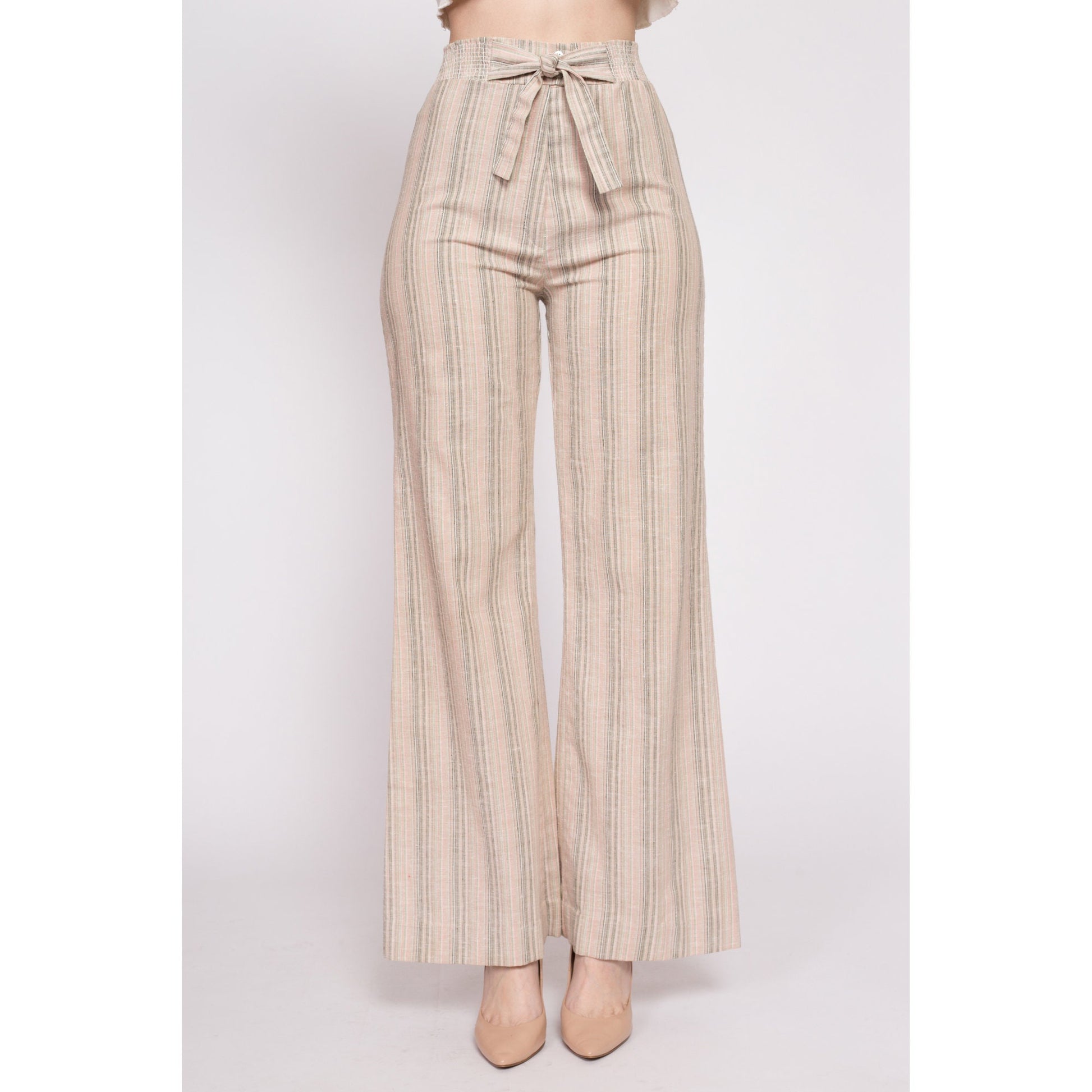 70s Striped High Waisted Flared Pants - XS to Small