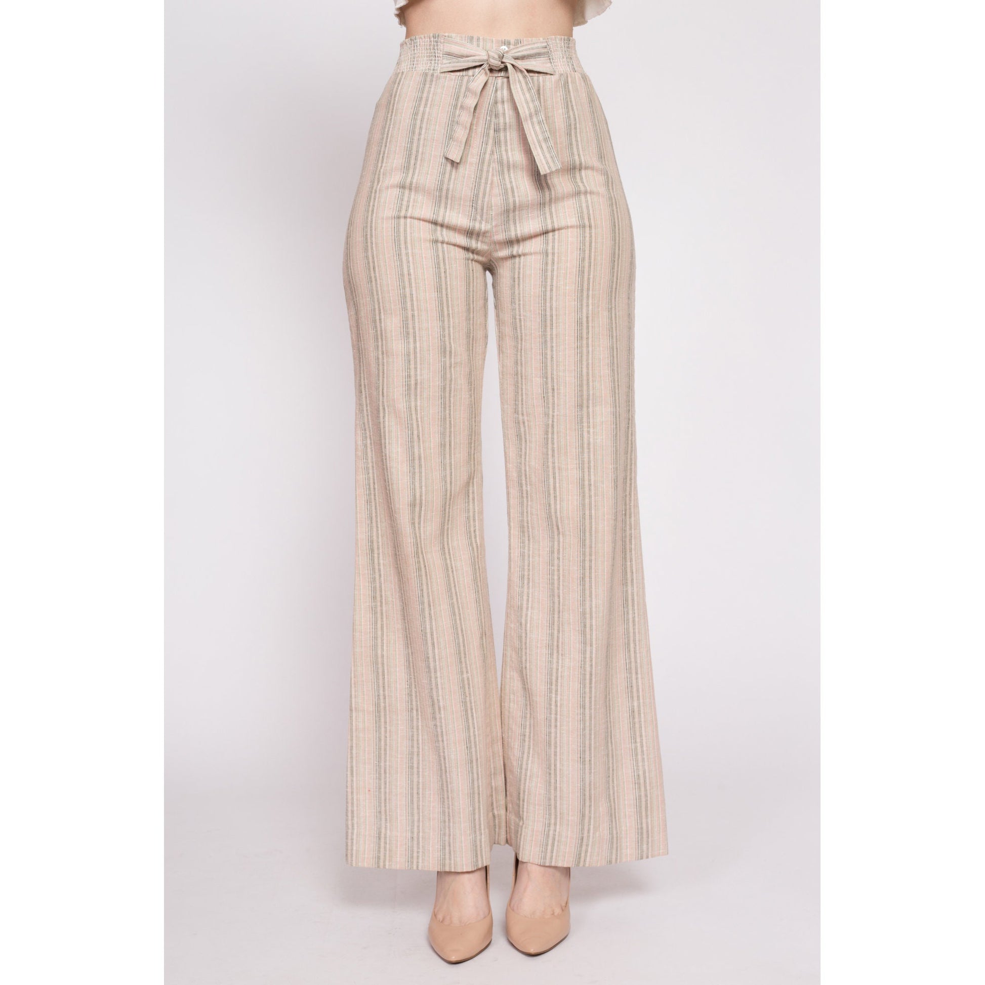 70s Pinstriped High Waisted Buckle Pants - Extra Small – Flying