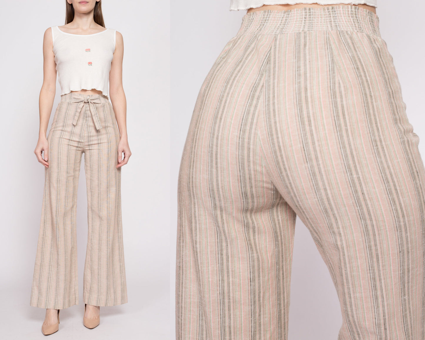 70s Striped High Waisted Flared Pants - XS to Small