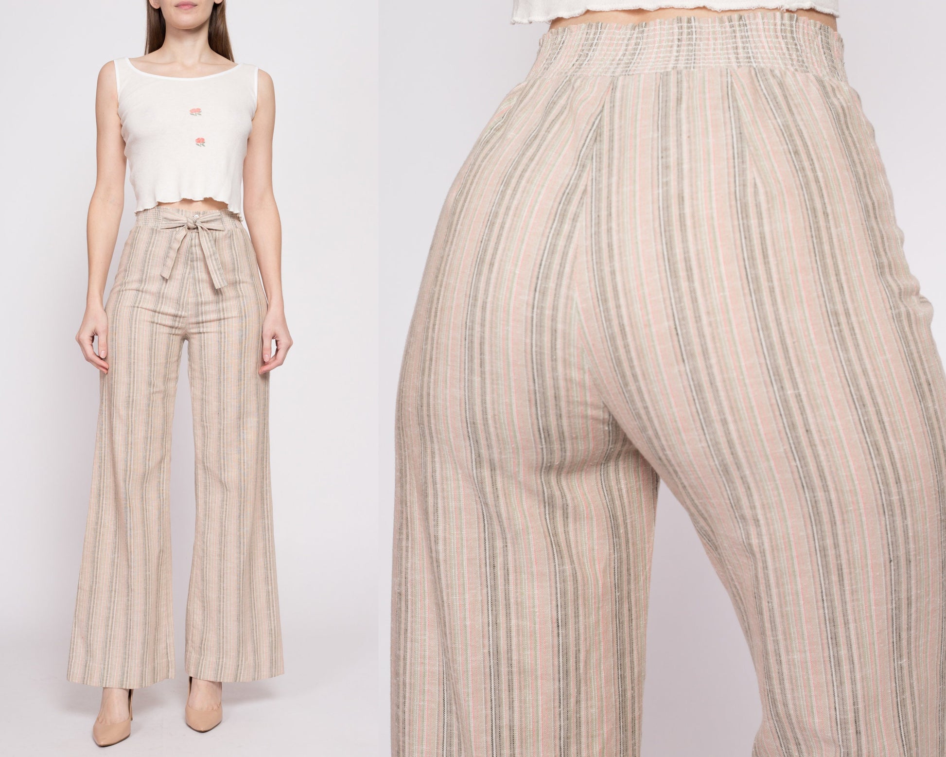 70s Striped High Waisted Flared Pants - XS to Small – Flying Apple Vintage