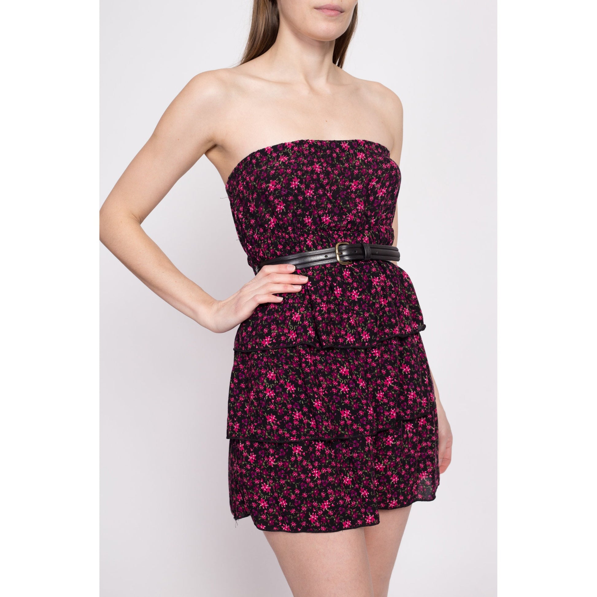 Y2K Floral Strapless Mini Dress - Small