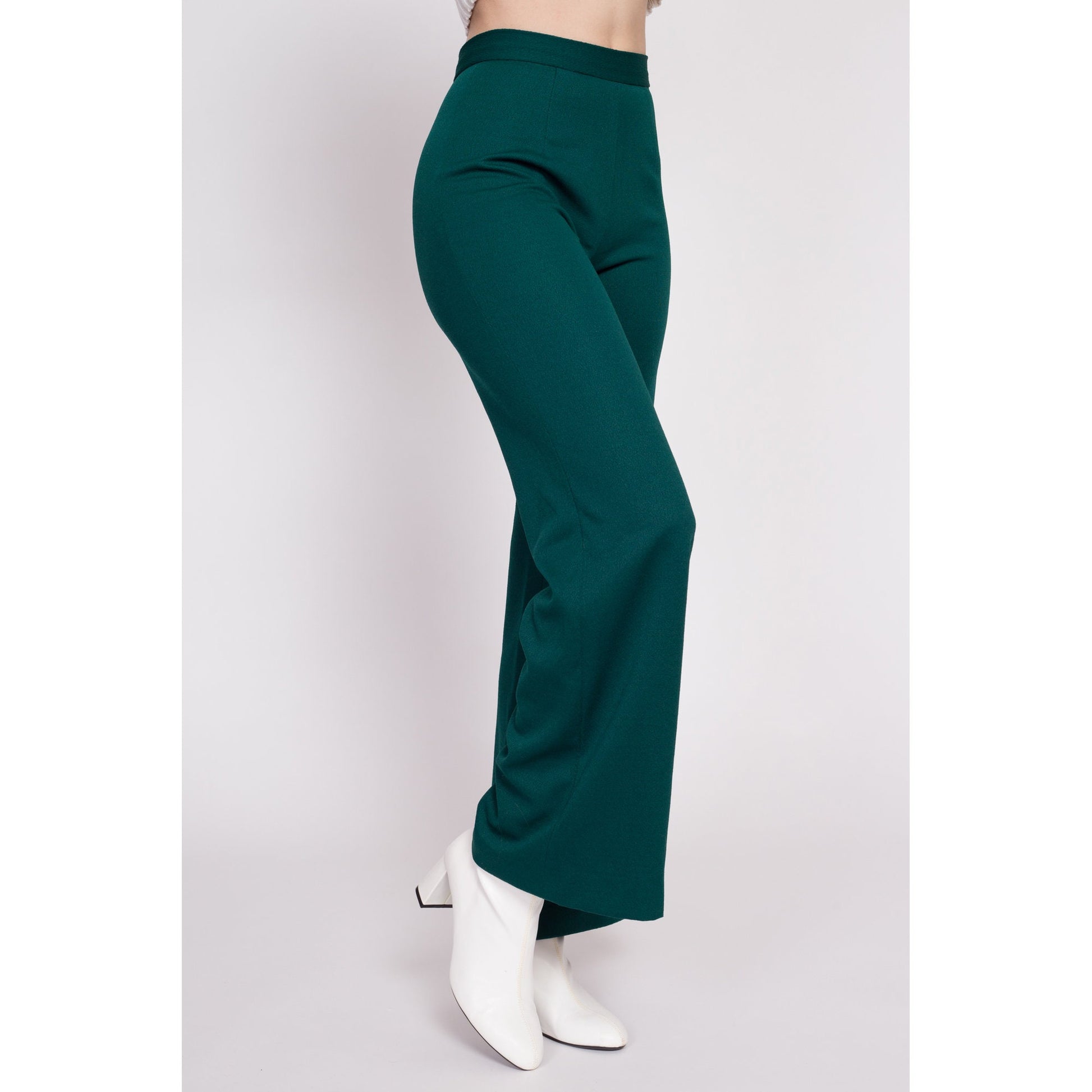 70s Emerald Green Flared Side Zip Pants - Extra Small, 25