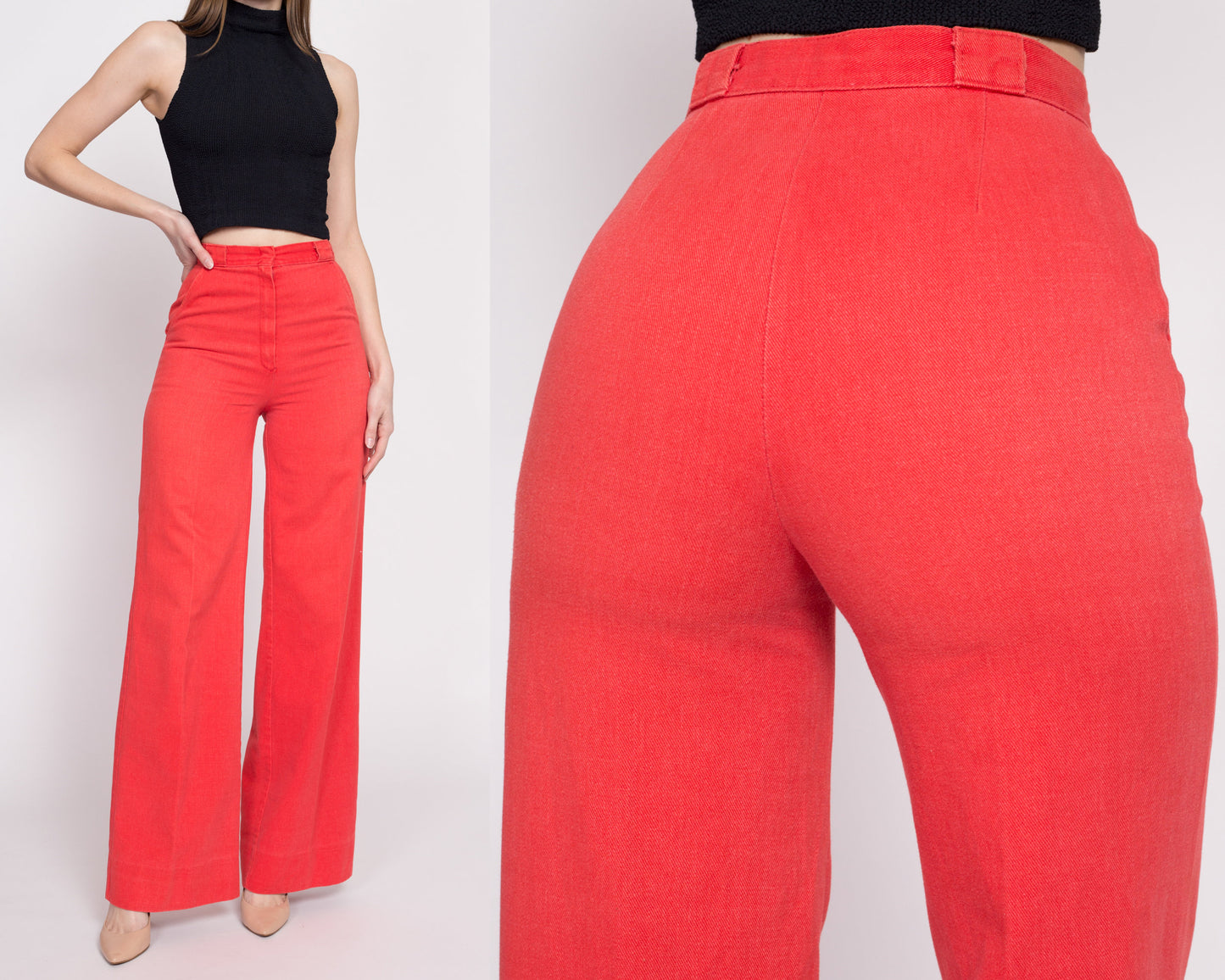 70s Salmon High Waisted Cotton Twill Pants - Extra Small, 24.5
