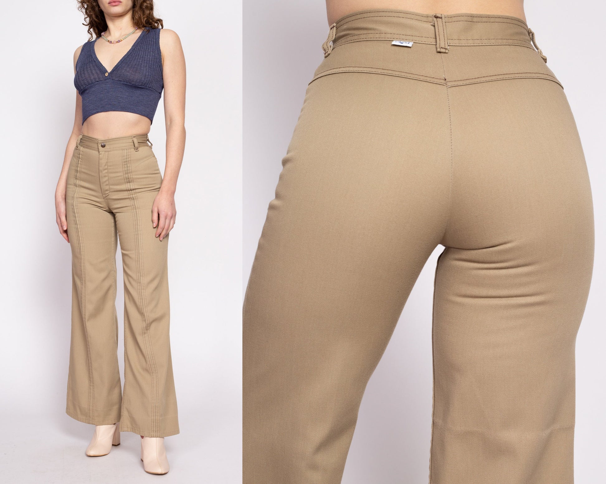 70s Khaki Saddleback Flared Pants - Small, 25.5 – Flying Apple Vintage