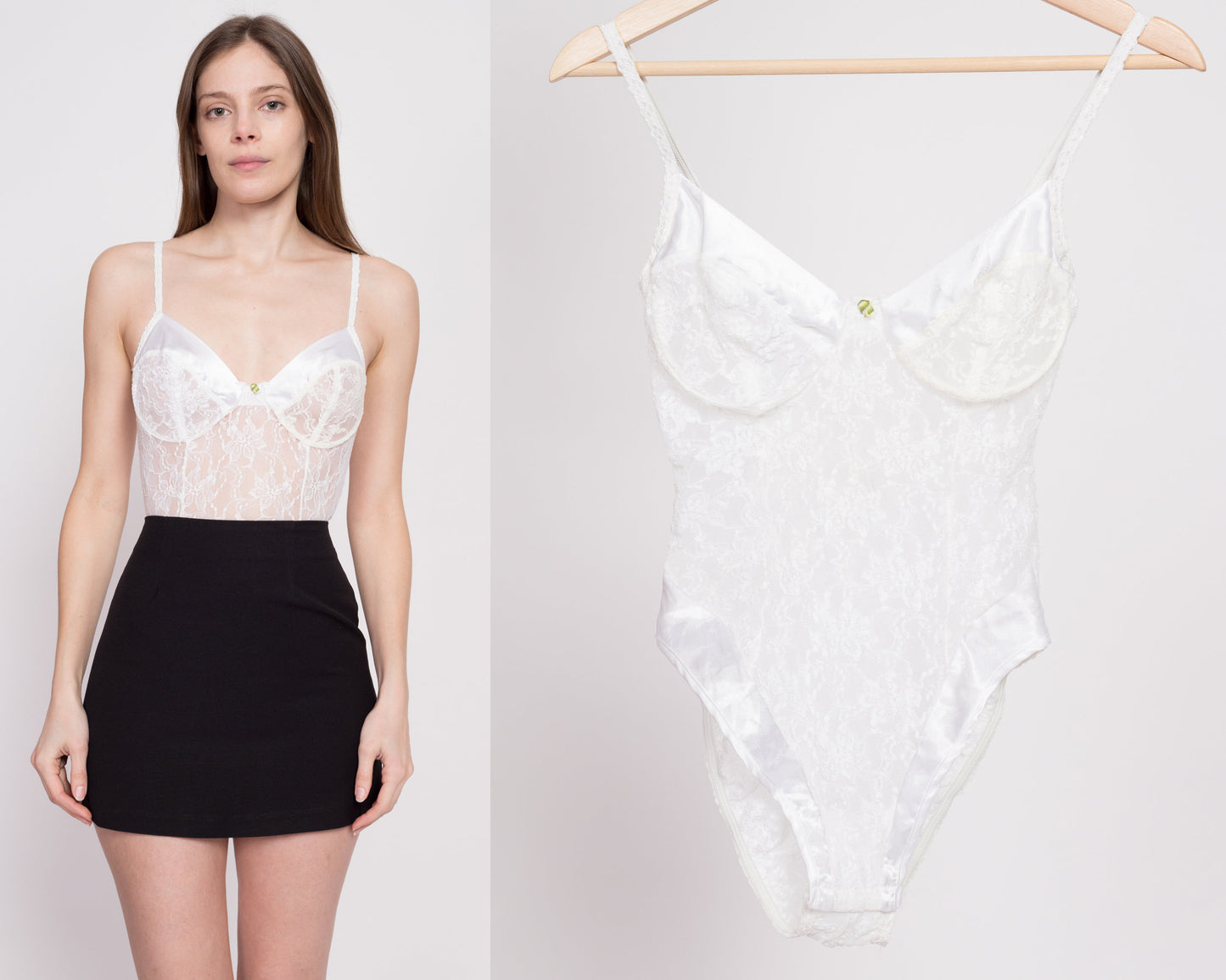 80s Sheer White Lace Teddy - Petite Small | Vintage High Hip Satin Trim One Piece Lingerie Bodysuit