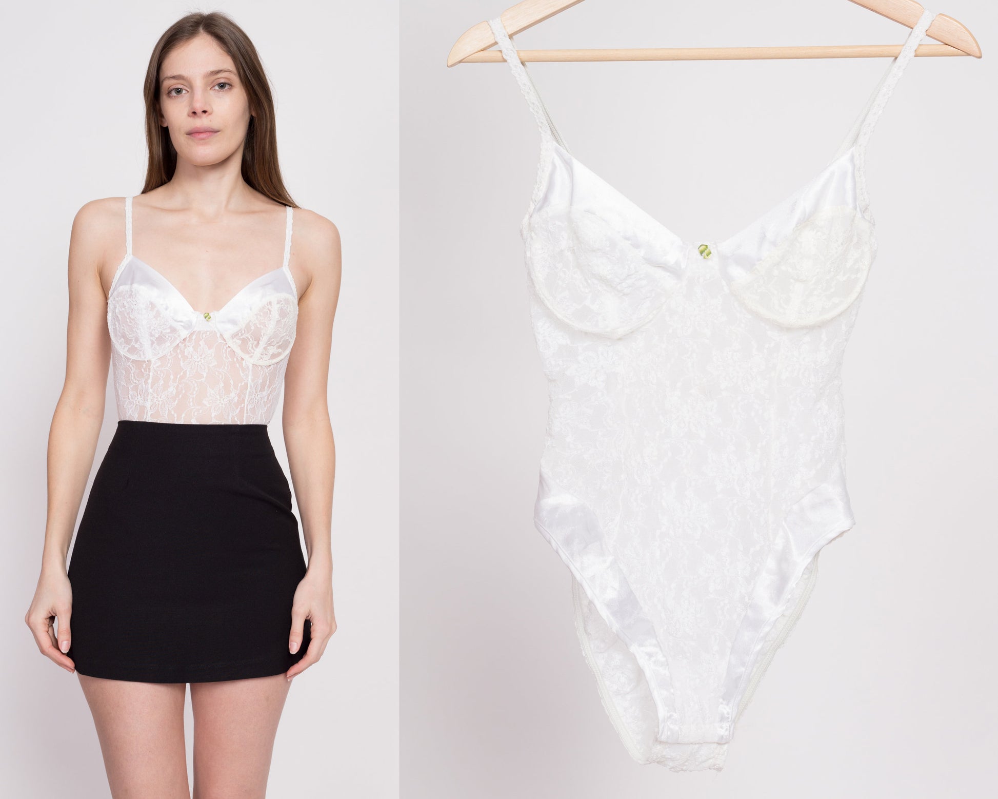 80s Sheer White Lace Teddy - Petite Small | Vintage High Hip Satin Trim One Piece Lingerie Bodysuit