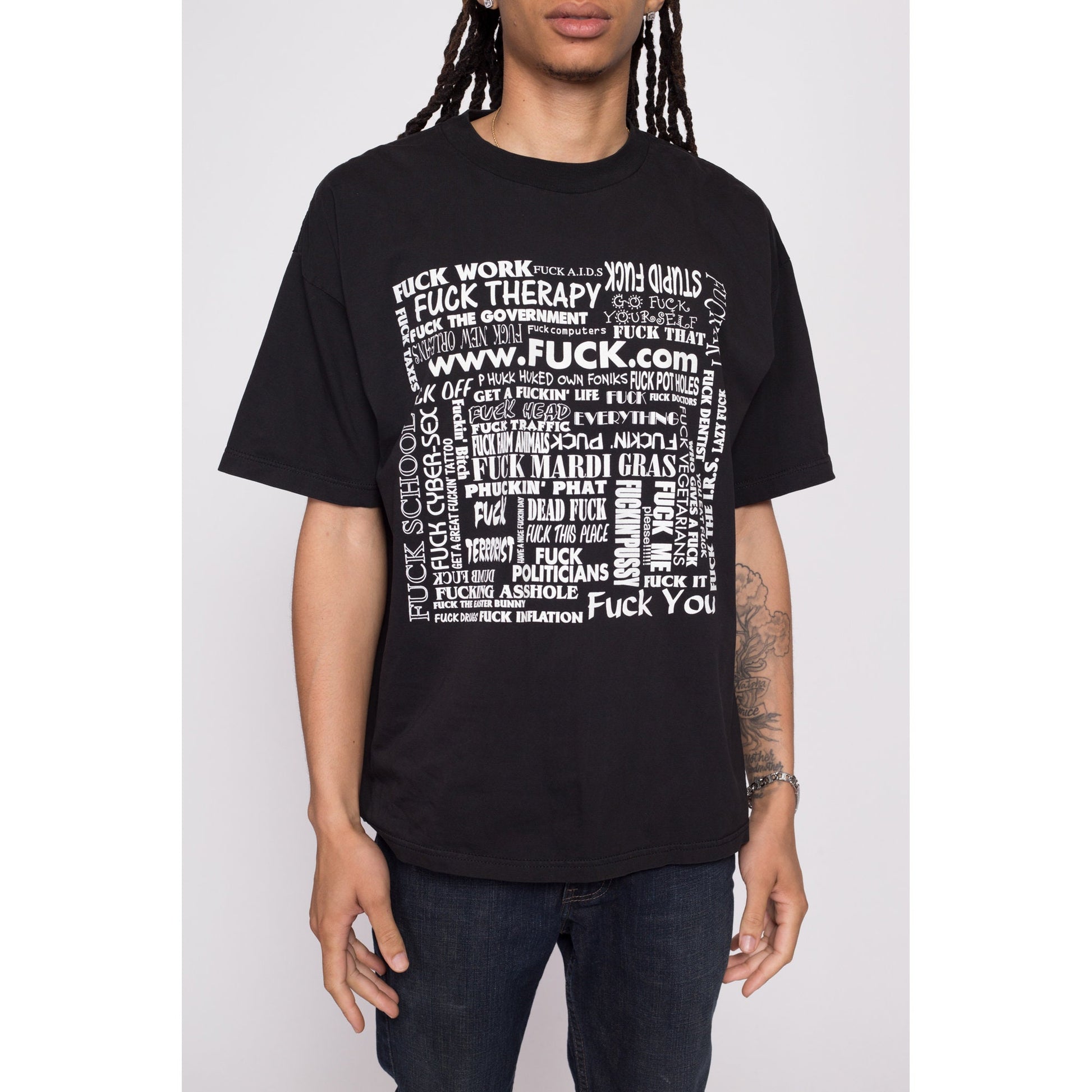 Vintage Fuck Everything T Shirt - Men's XL | 90s Y2K Funny Black Crude Graphic T Shirt