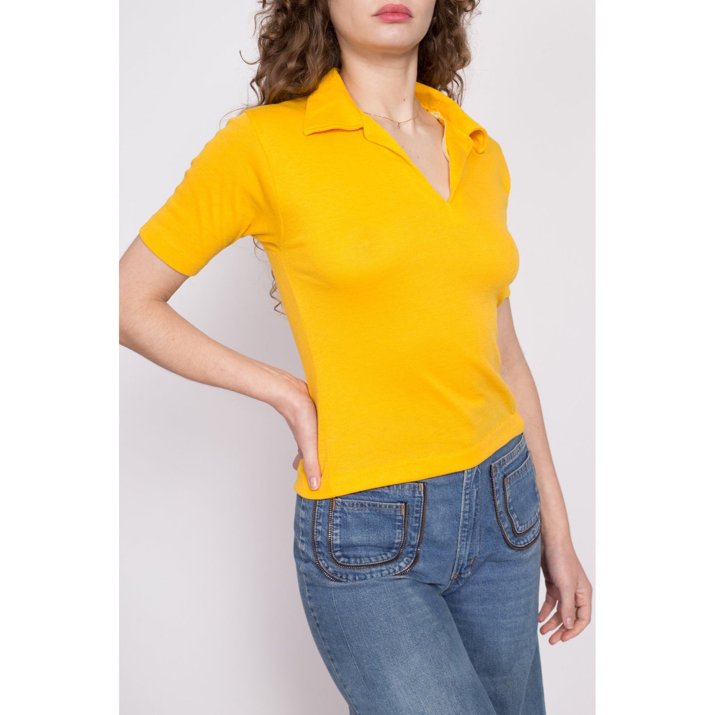 70s Esprit Yellow Collared Polo Shirt - Small