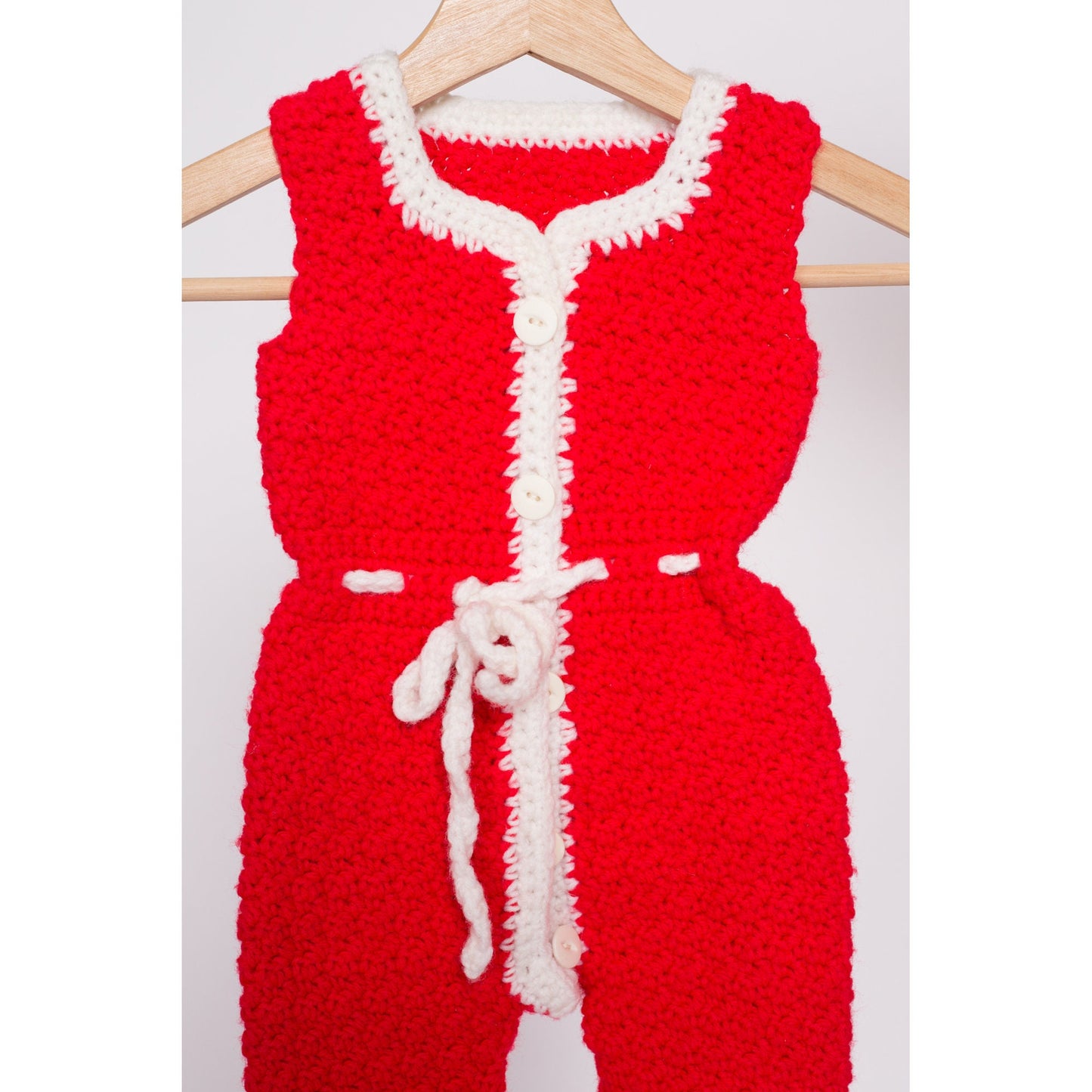70s Red Crochet Knit Baby Onesie - 6-9 Months