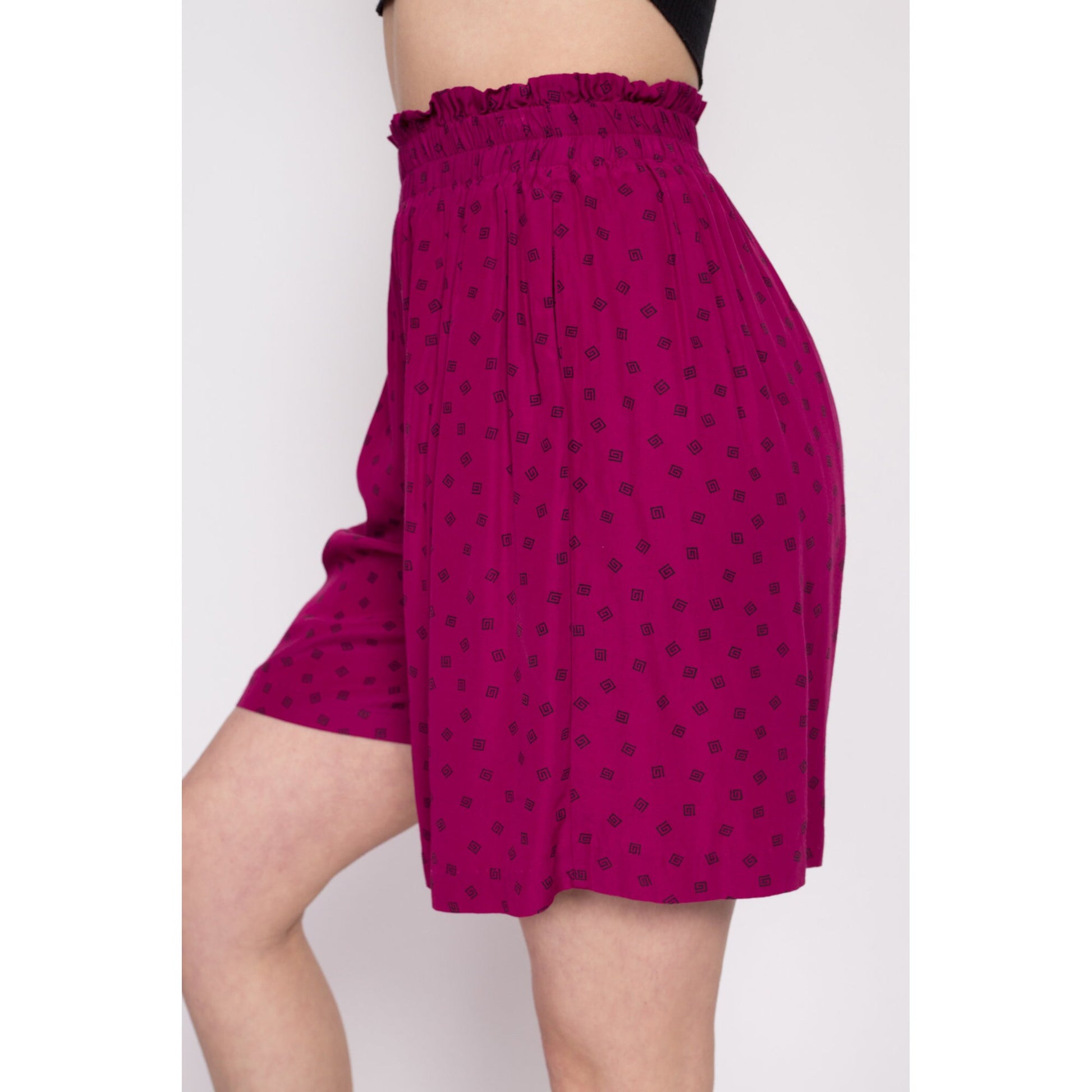 80s Swirly Polka Dot Print Magenta Shorts - Small to Medium