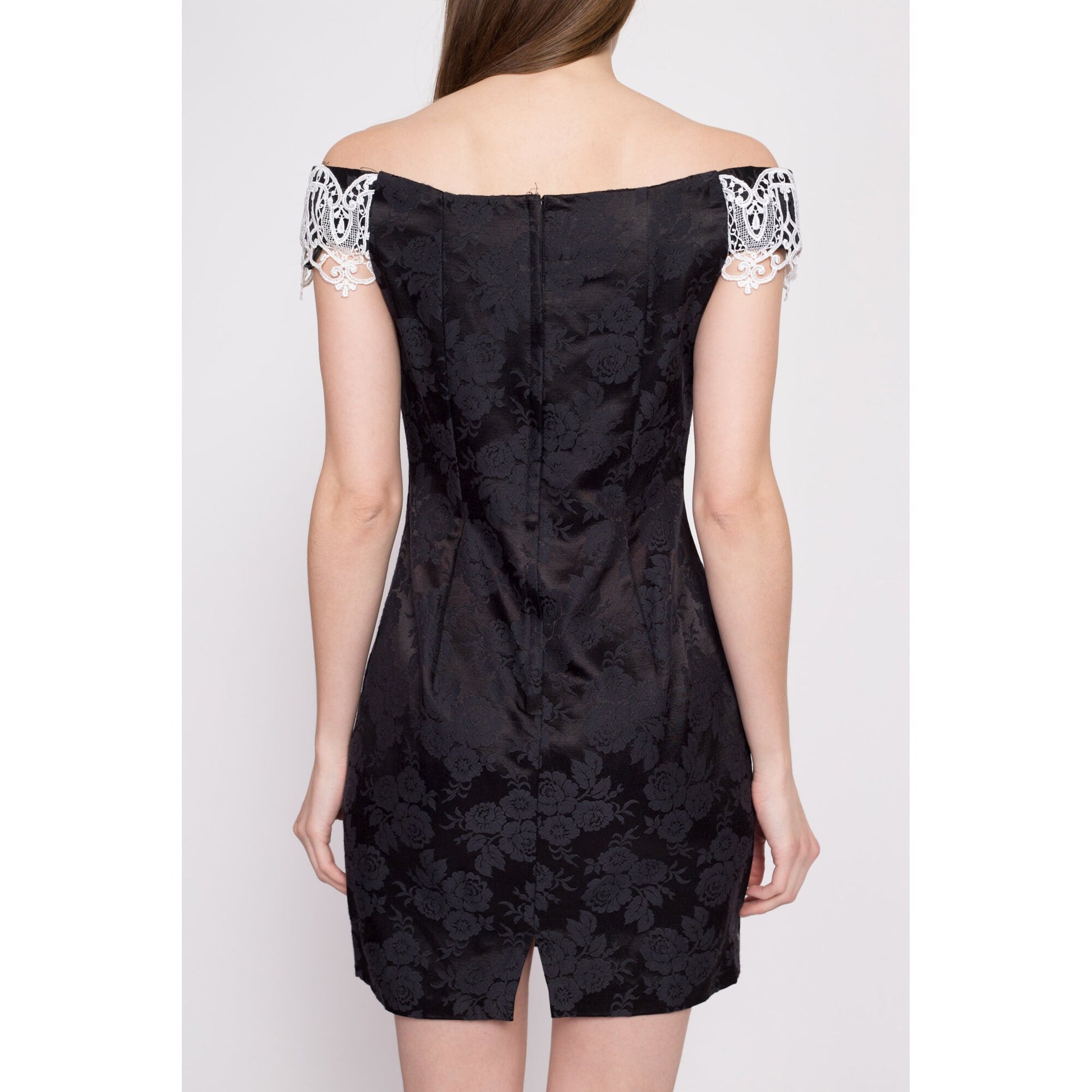 80s Gunne Sax Jacquard & Lace Party Dress - Small to Petite Medium
