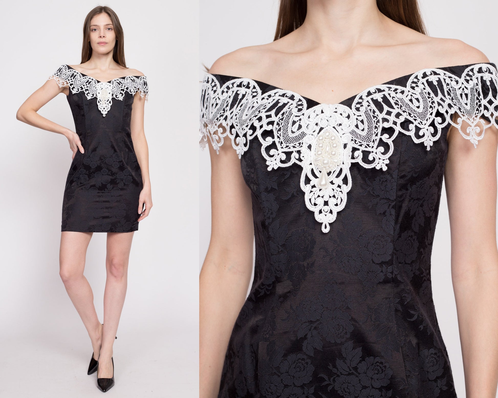 Vintage 80s Gunne Sax Jacquard & Lace Party Dress - Small to Petite Medium Vintage 80s Gunne Sax Jacquard & Lace Party Dress - Small to Petite Medium