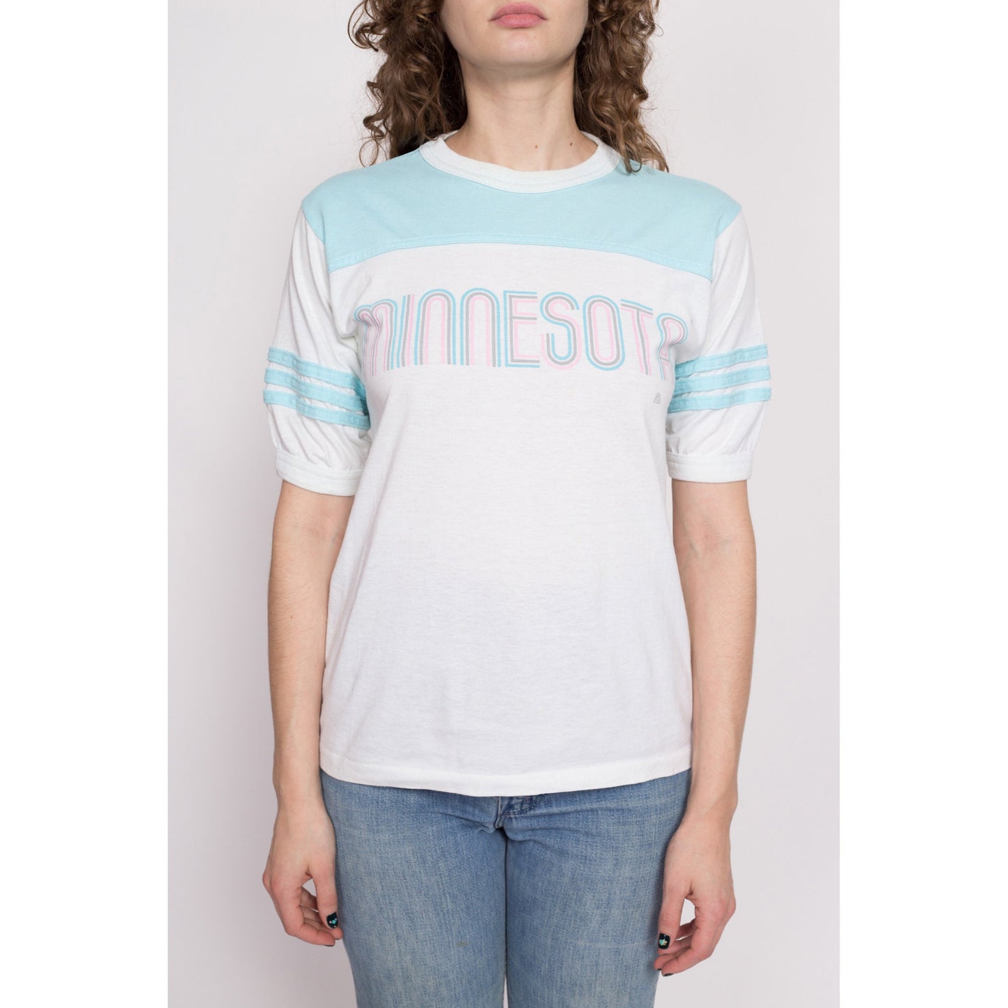 80s Minnesota Jersey T Shirt - Medium | Vintage Pastel Graphic Athletic Tee