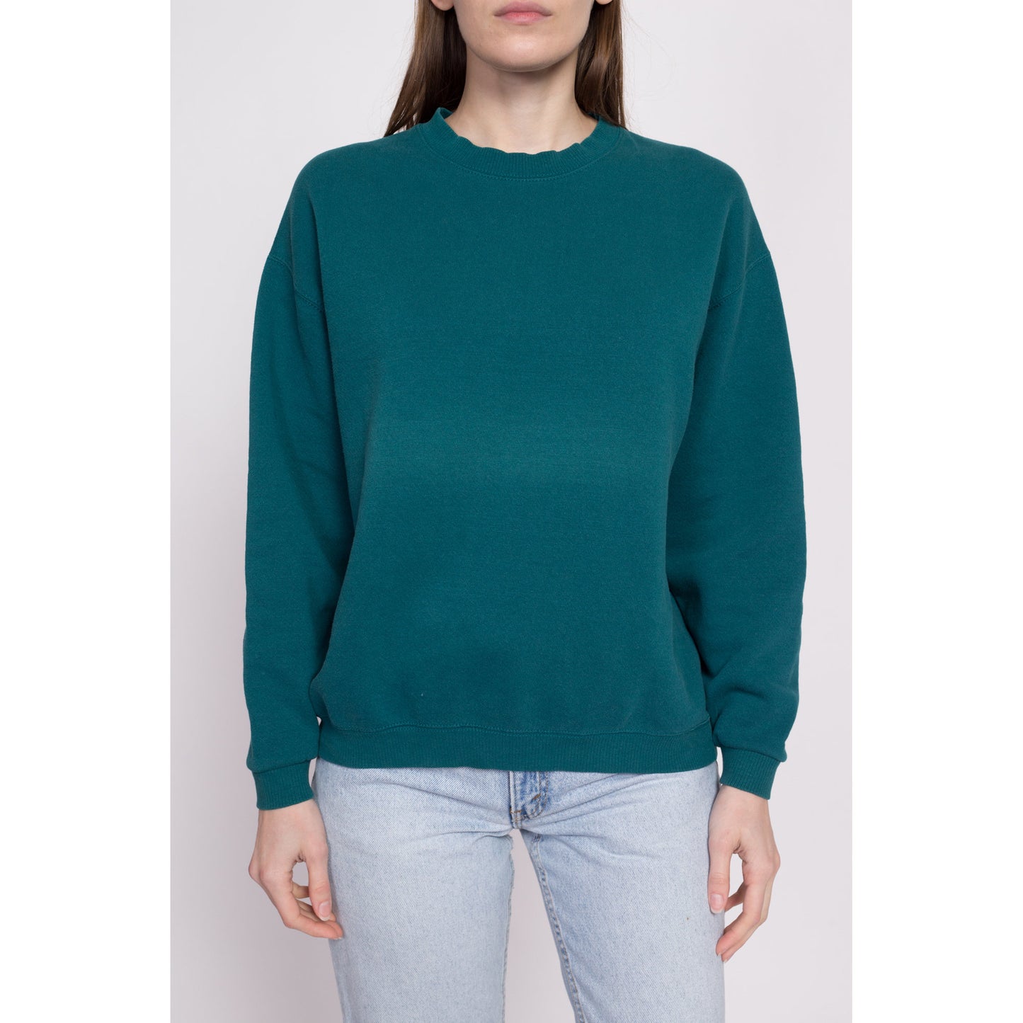 90s Lee Teal Green Crewneck Sweatshirt - Men's Medium Short, Women's Large | Vintage Blank Slouchy Plain Pullover