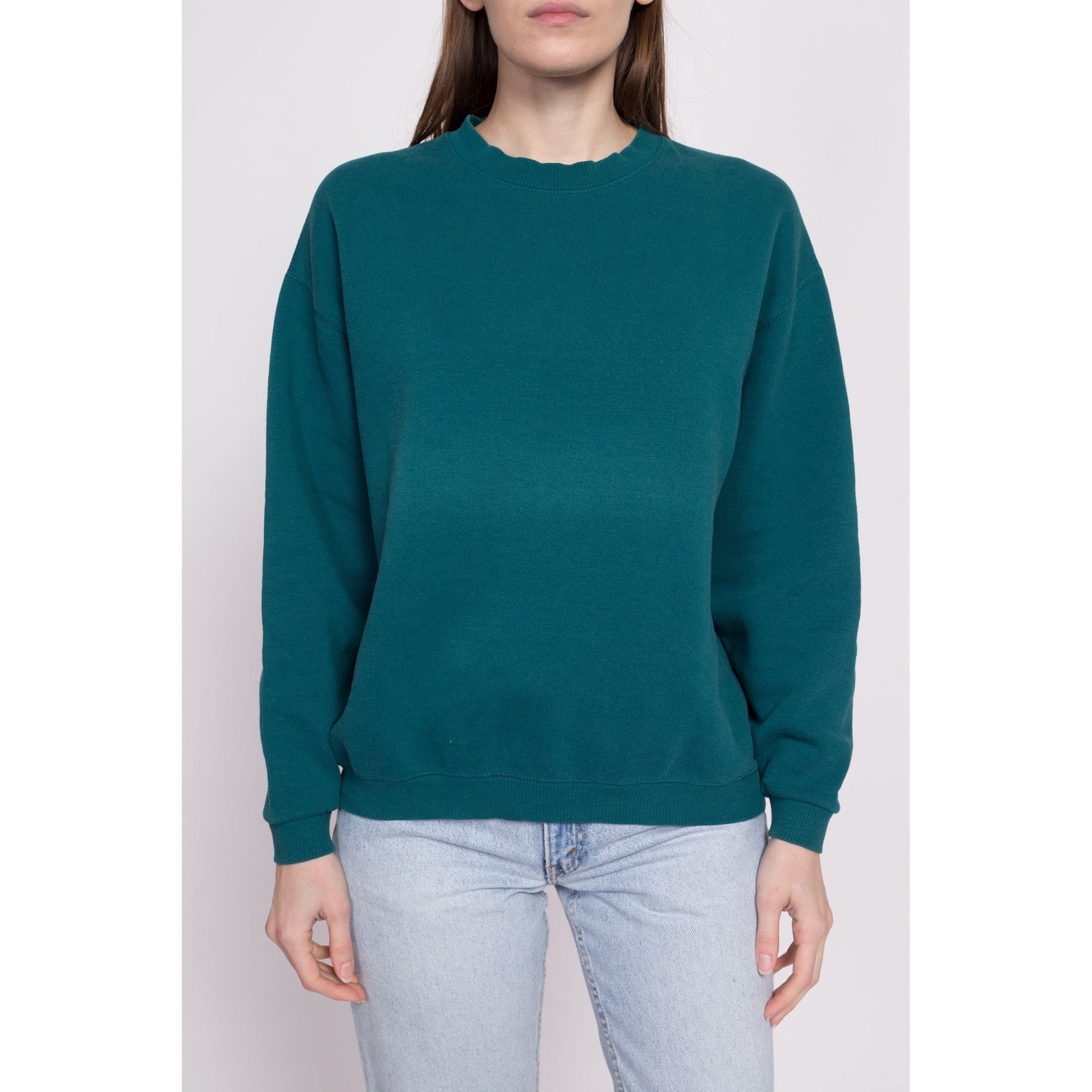 90s Lee Teal Green Crewneck Sweatshirt - Men's Medium Short, Women's Large | Vintage Blank Slouchy Plain Pullover