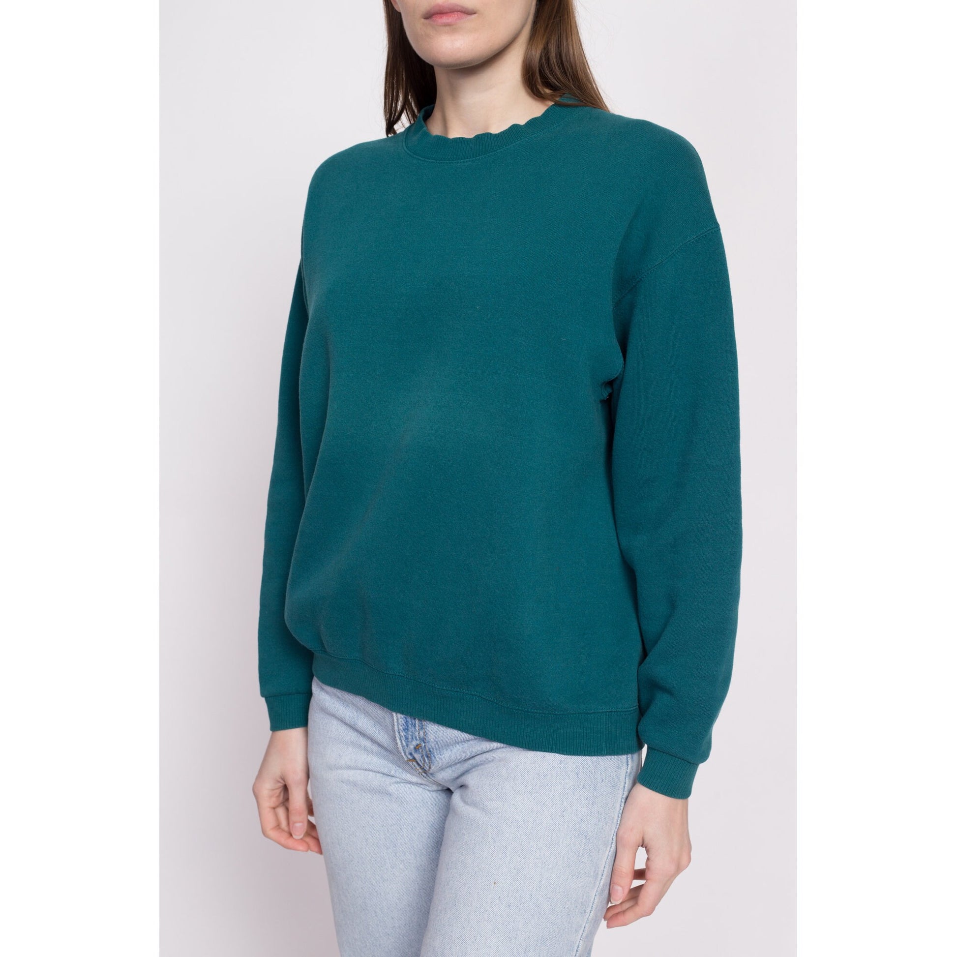 90s Lee Teal Green Crewneck Sweatshirt - Men's Medium Short, Women's Large | Vintage Blank Slouchy Plain Pullover