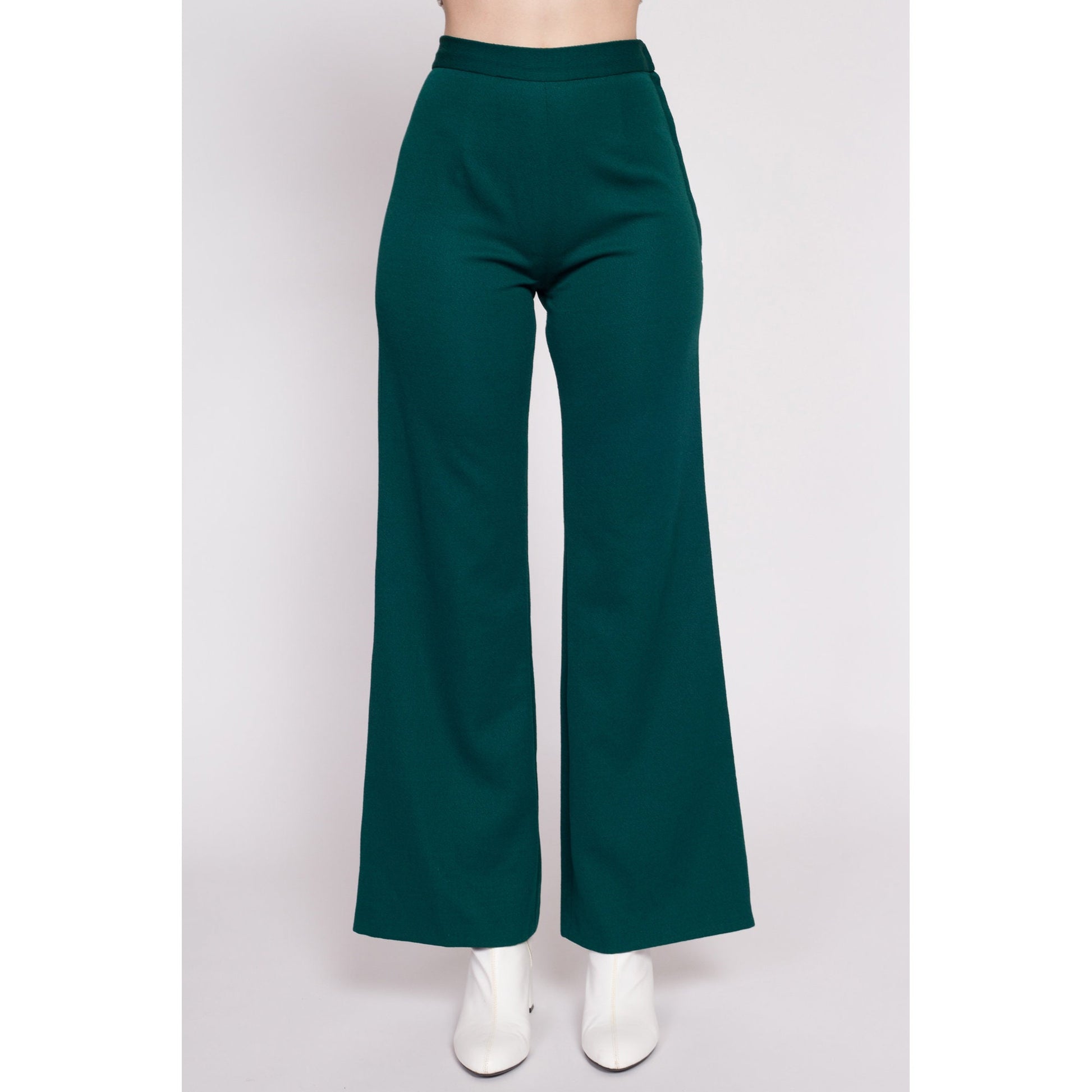 70s Emerald Green Flared Side Zip Pants - Extra Small, 25  