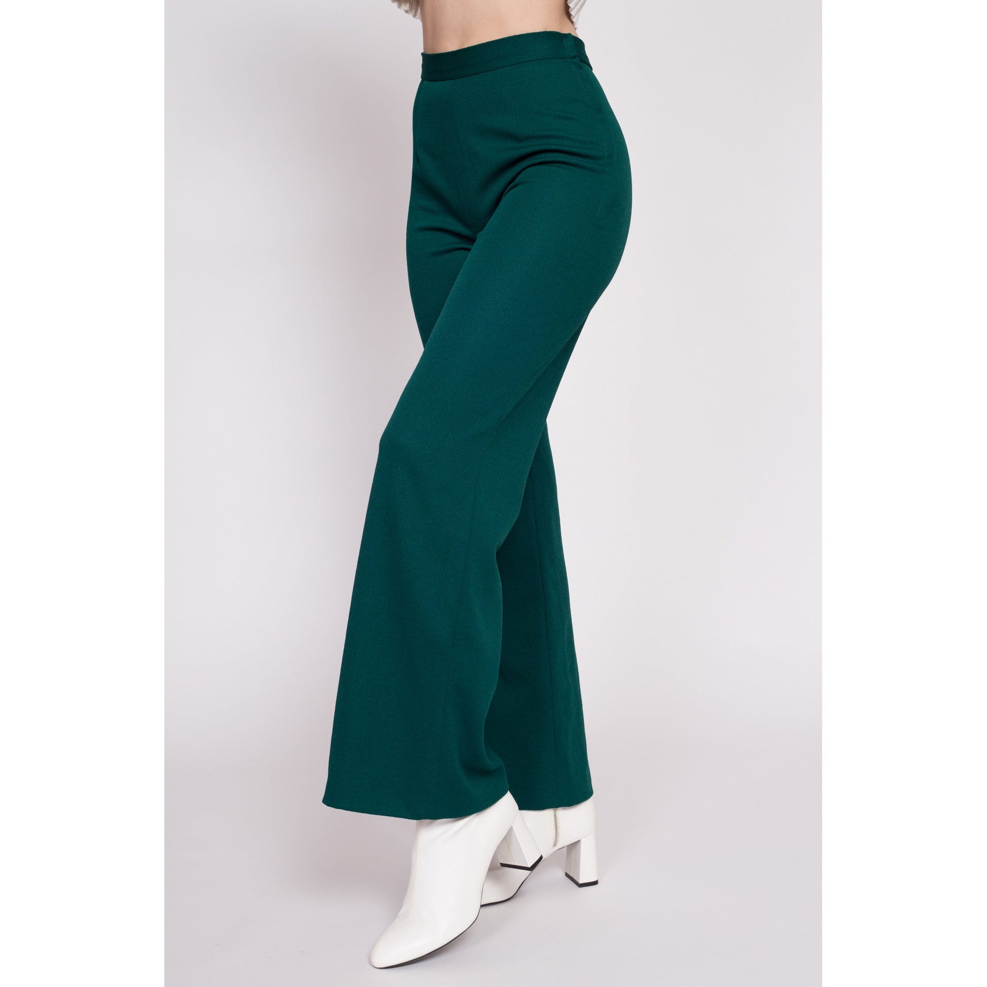 70s Emerald Green Flared Side Zip Pants - Extra Small, 25 – Flying Apple  Vintage
