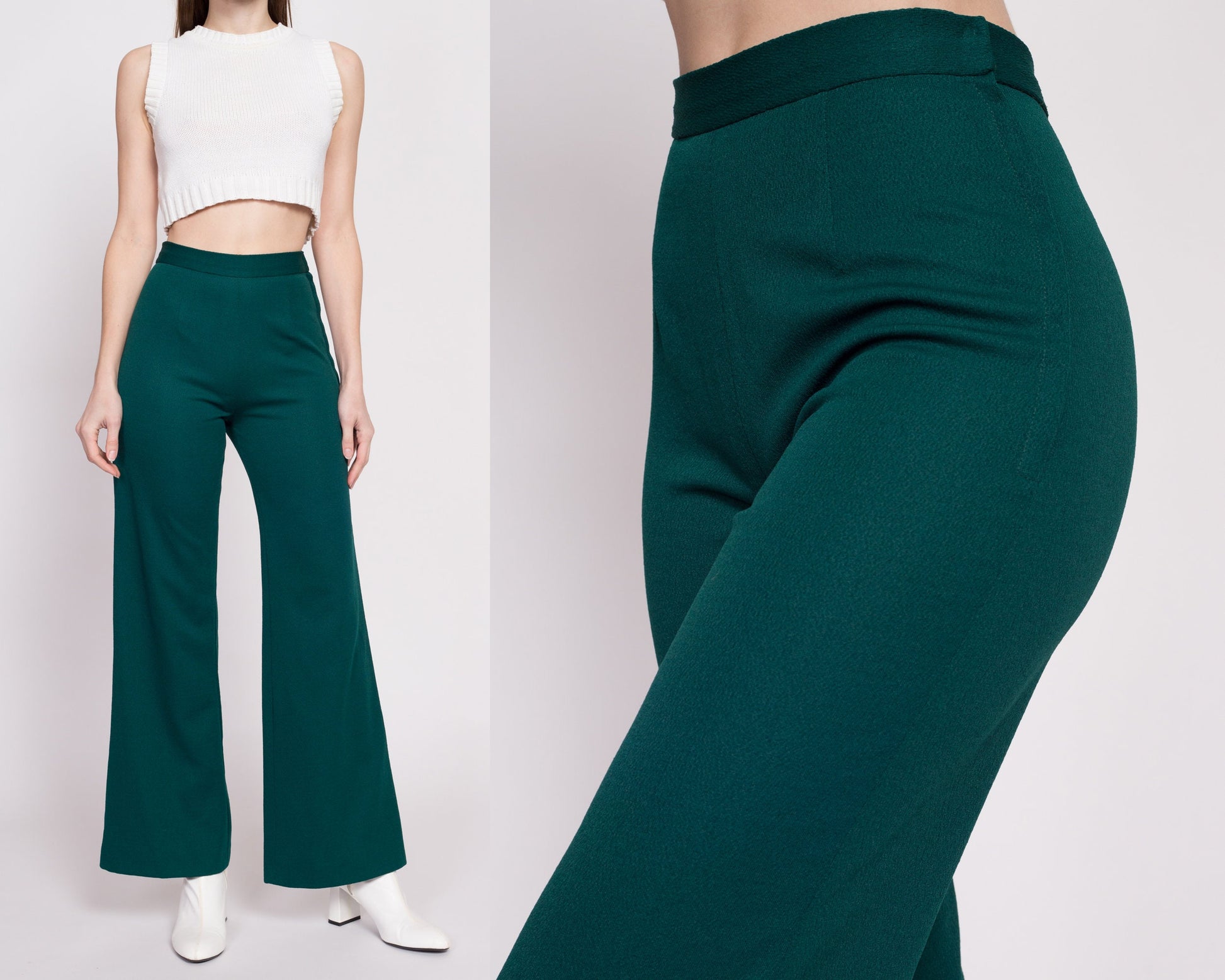 70s Emerald Green Flared Side Zip Pants - Extra Small, 25  