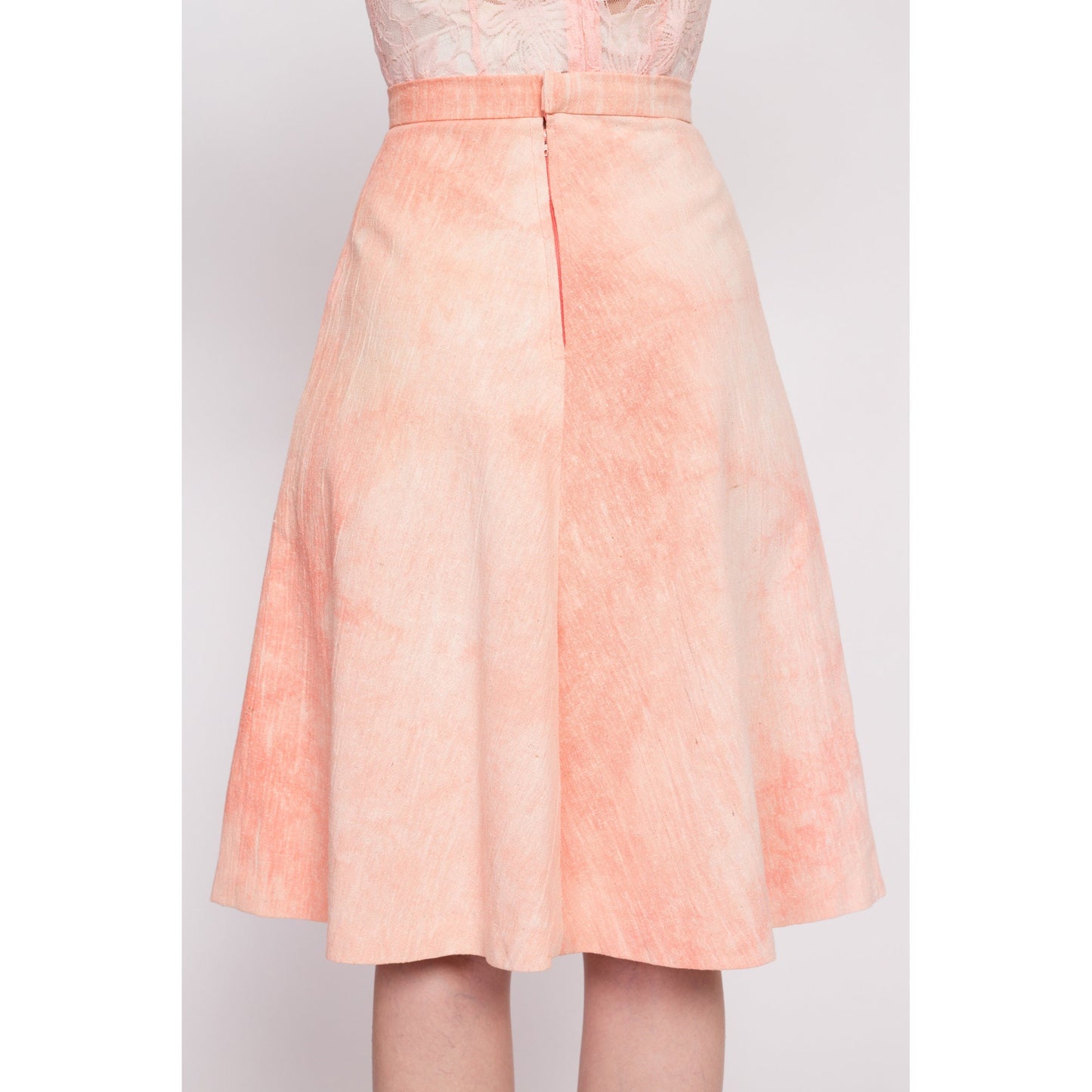70s Peach Pink Tie Dye Skirt - Extra Small, 24" | Vintage Boho High Waisted A Line Pocket Skirt