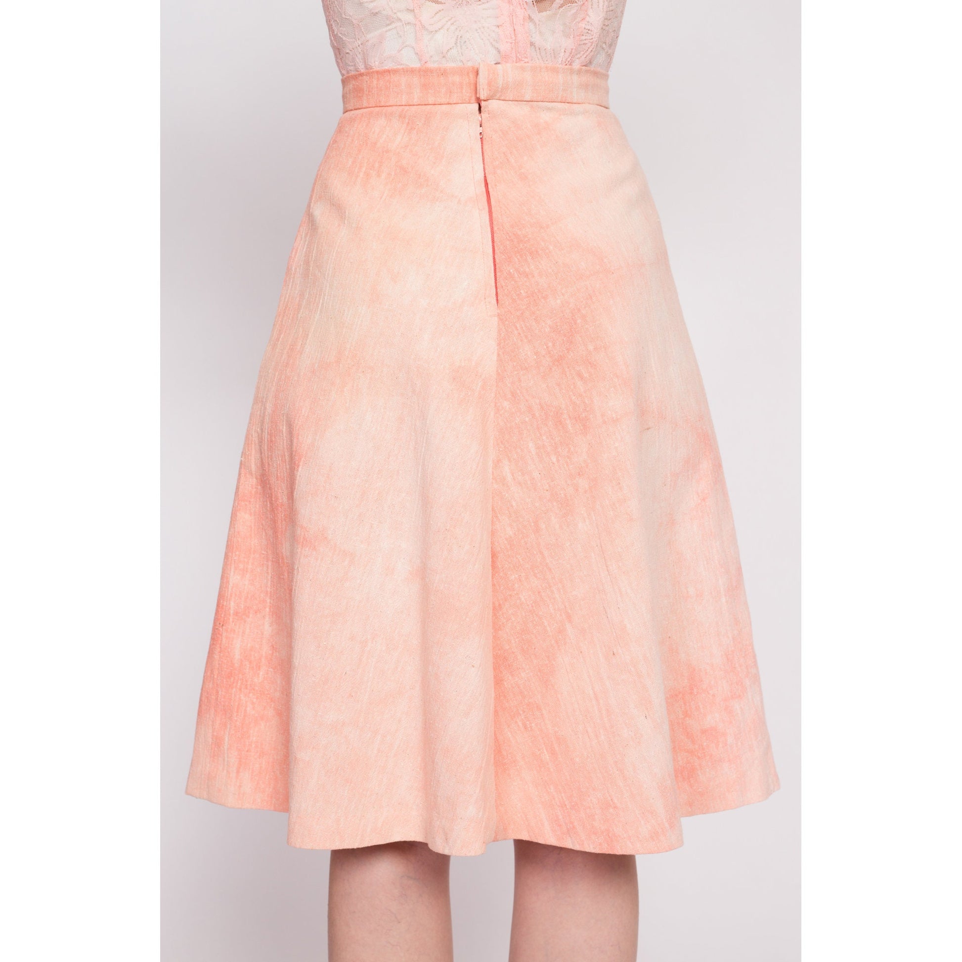 70s Peach Pink Tie Dye Skirt - Extra Small, 24" | Vintage Boho High Waisted A Line Pocket Skirt