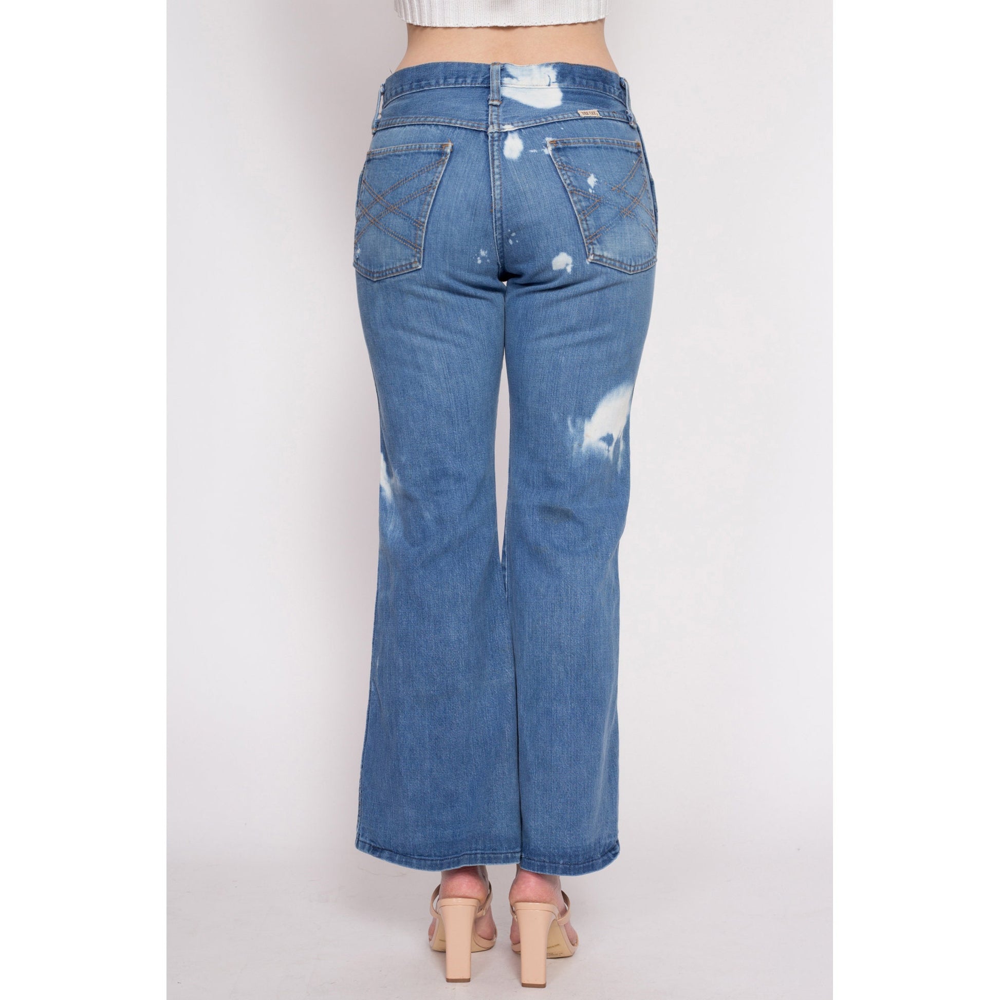 70s Dee Cee Bleached Bell Bottoms - Women's Medium, Men's Small, 30" | Vintage Unisex Denim Flared Leg Jeans