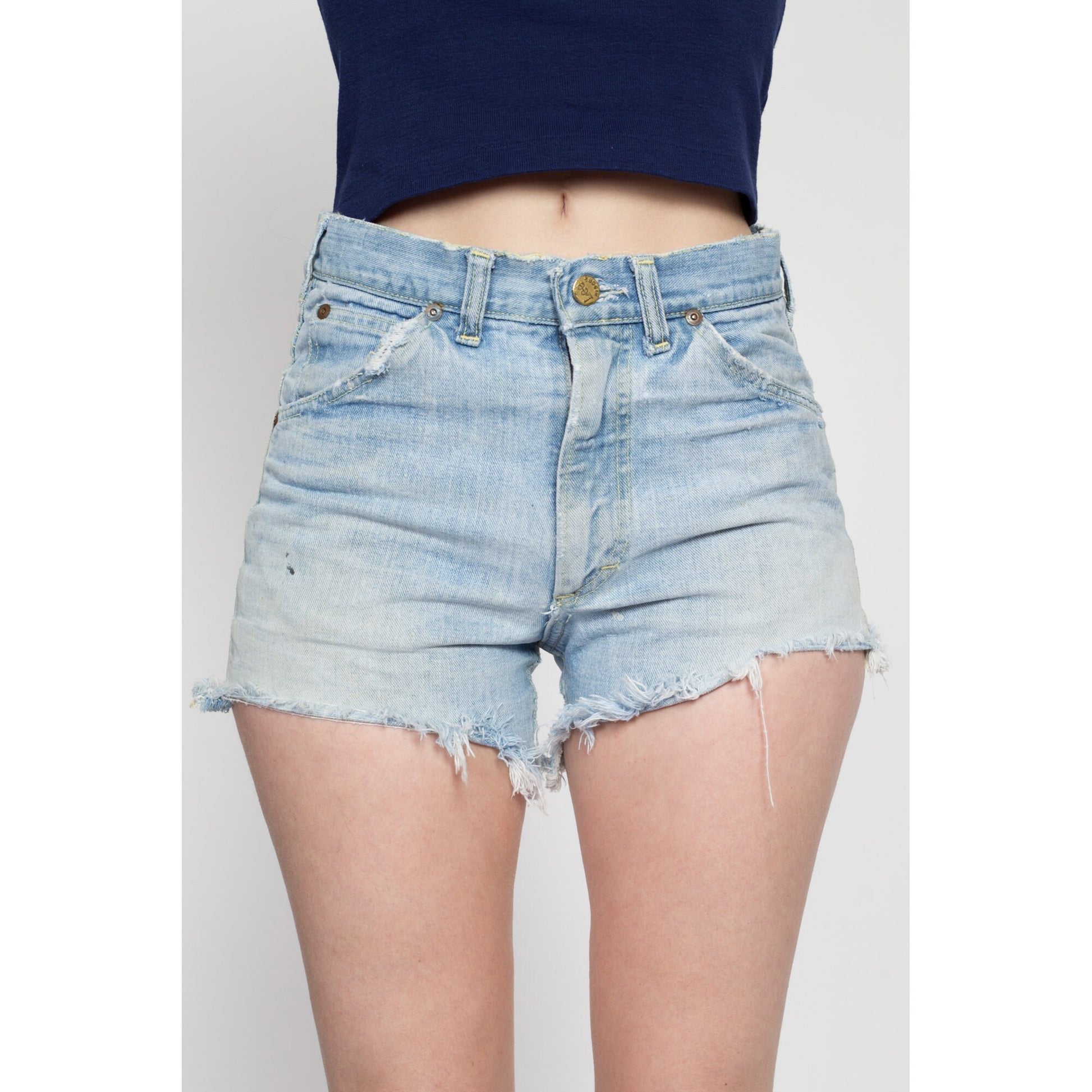 60s 70s Lee Riders Cut Off Jean Shorts - 29" Waist | Vintage Distressed Light Wash Denim High Waisted Cutoffs