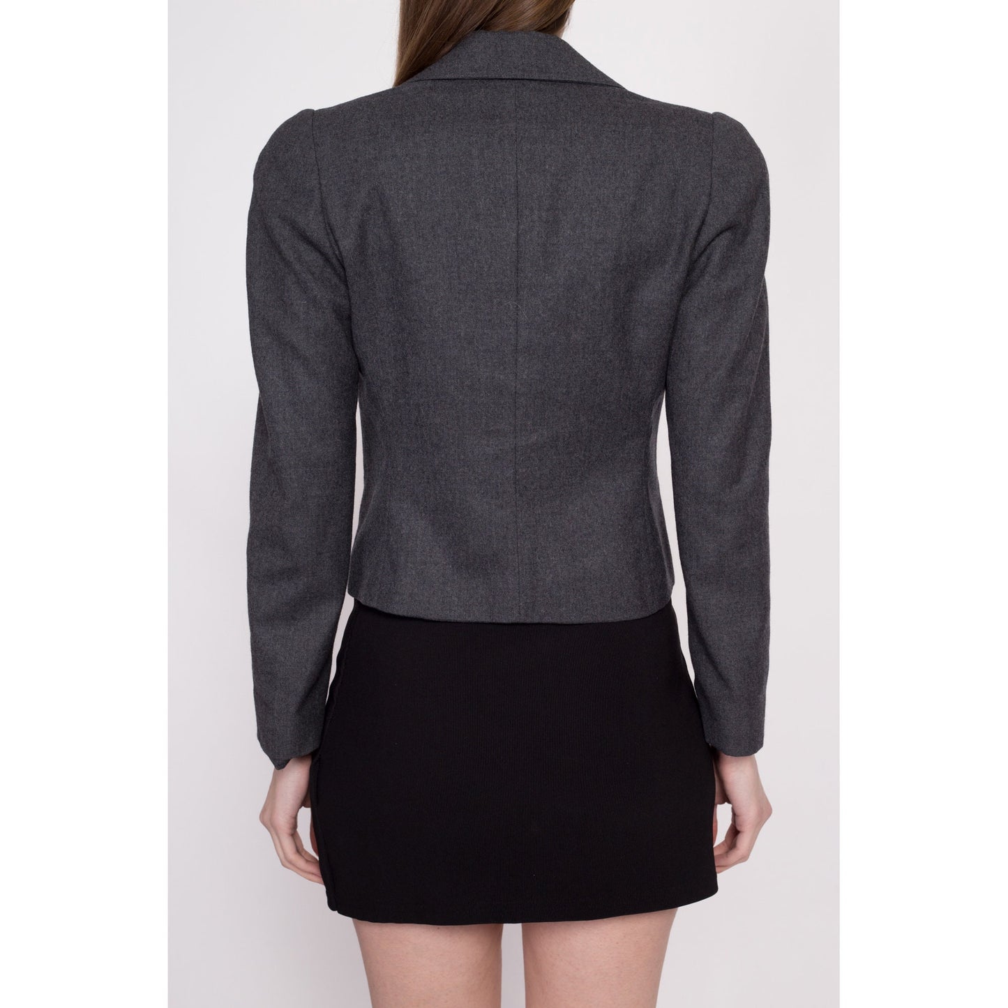 80s Christian Dior Cropped Suit Jacket - Extra Small | Vintage Grey Blazer Single Button Sport Coat